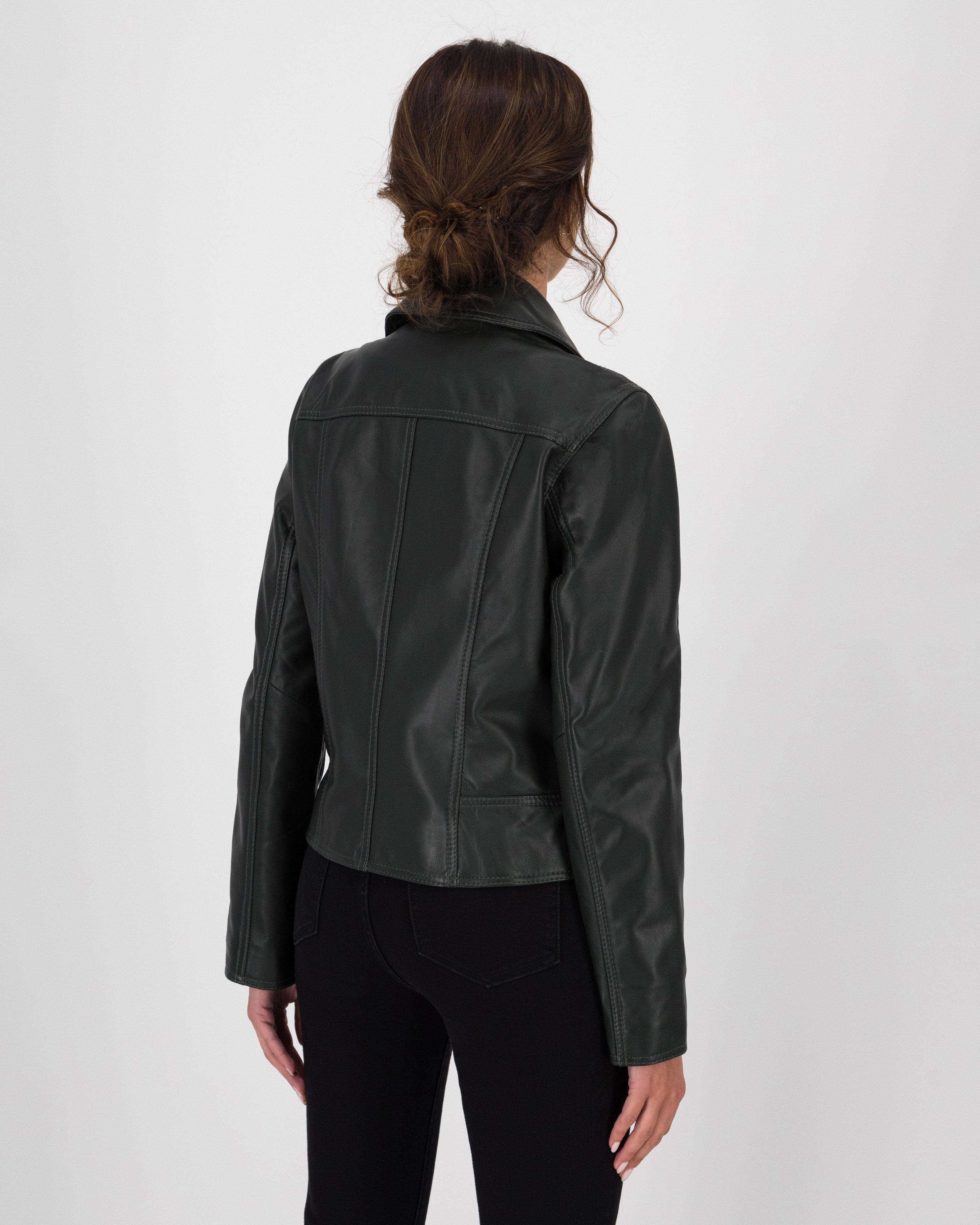 Noemie Biker Leather Jacket -  Dark Green