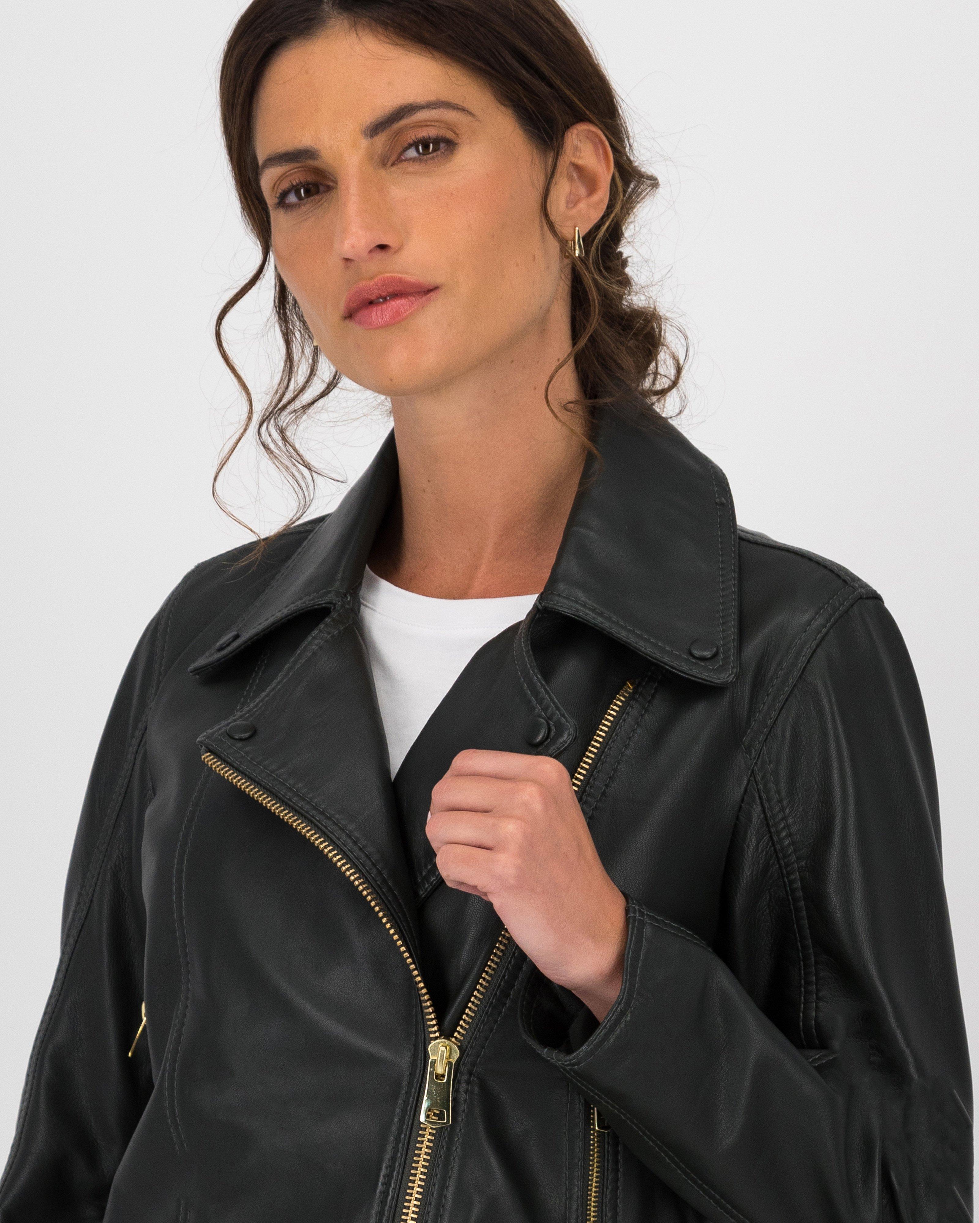 Noemie Biker Leather Jacket -  Dark Green