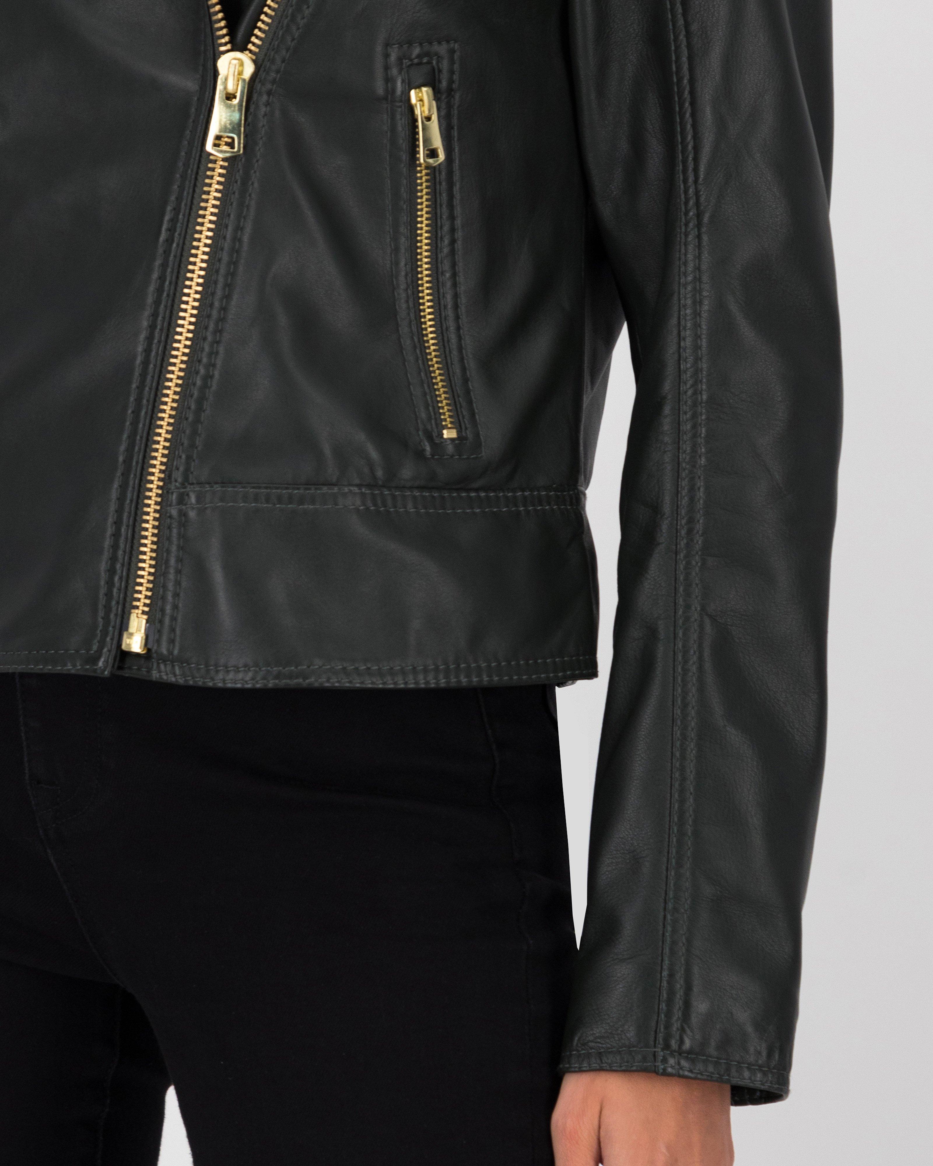 Noemie Biker Leather Jacket -  Dark Green