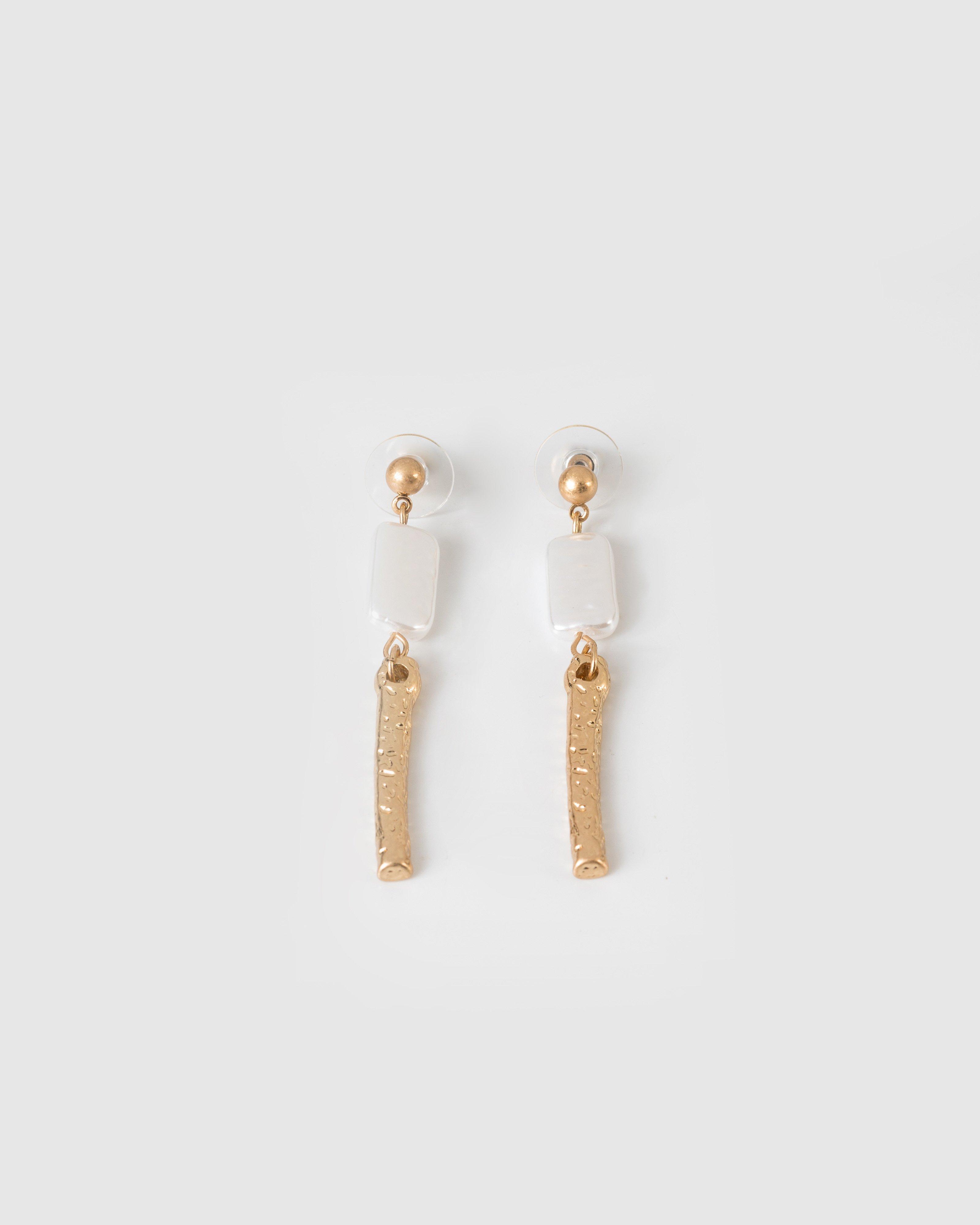 Rectangular Pearl Bar Drop Earrings -  Milk