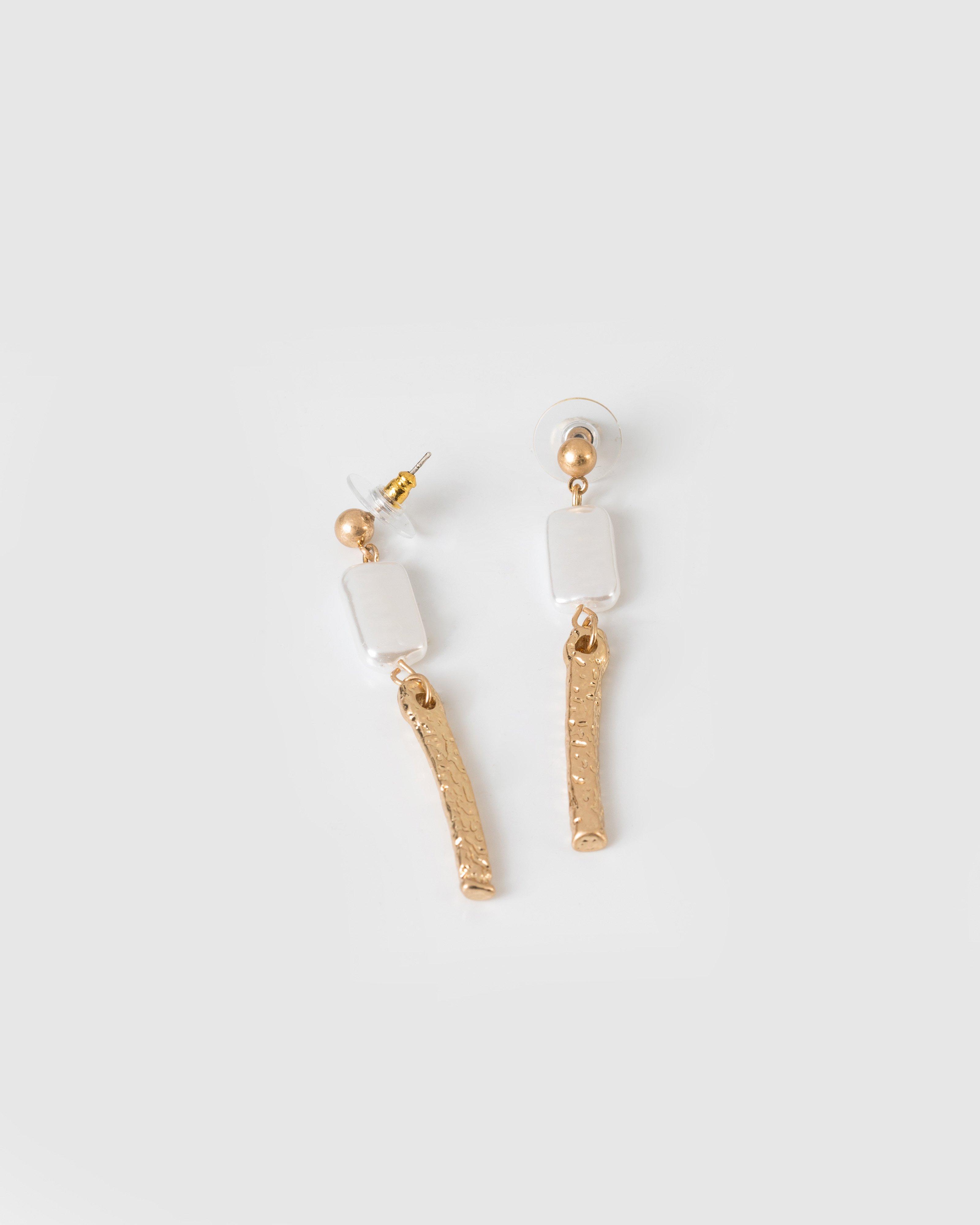 Rectangular Pearl Bar Drop Earrings -  Milk