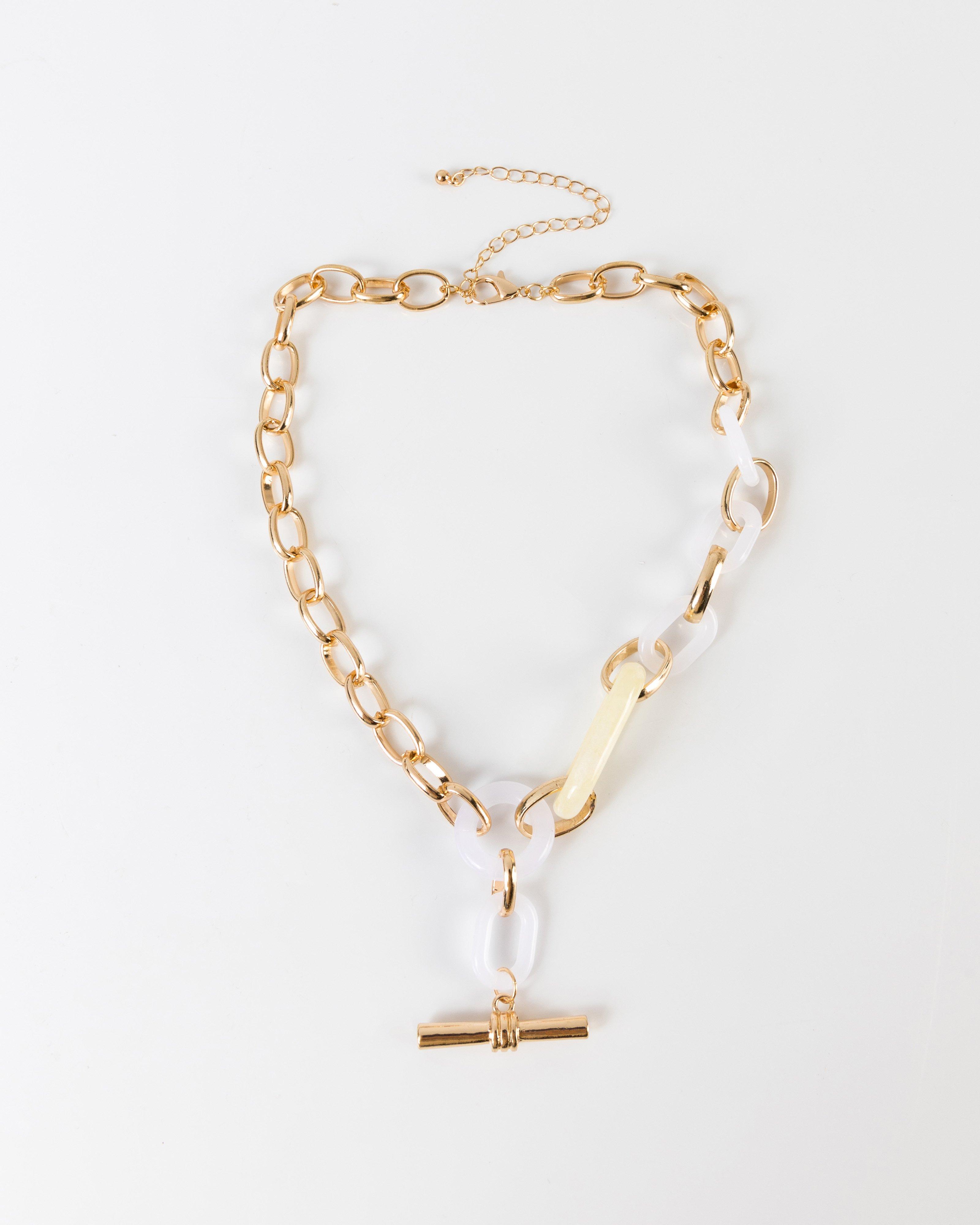 Resin Link & Chain Fob Necklace -  Milk