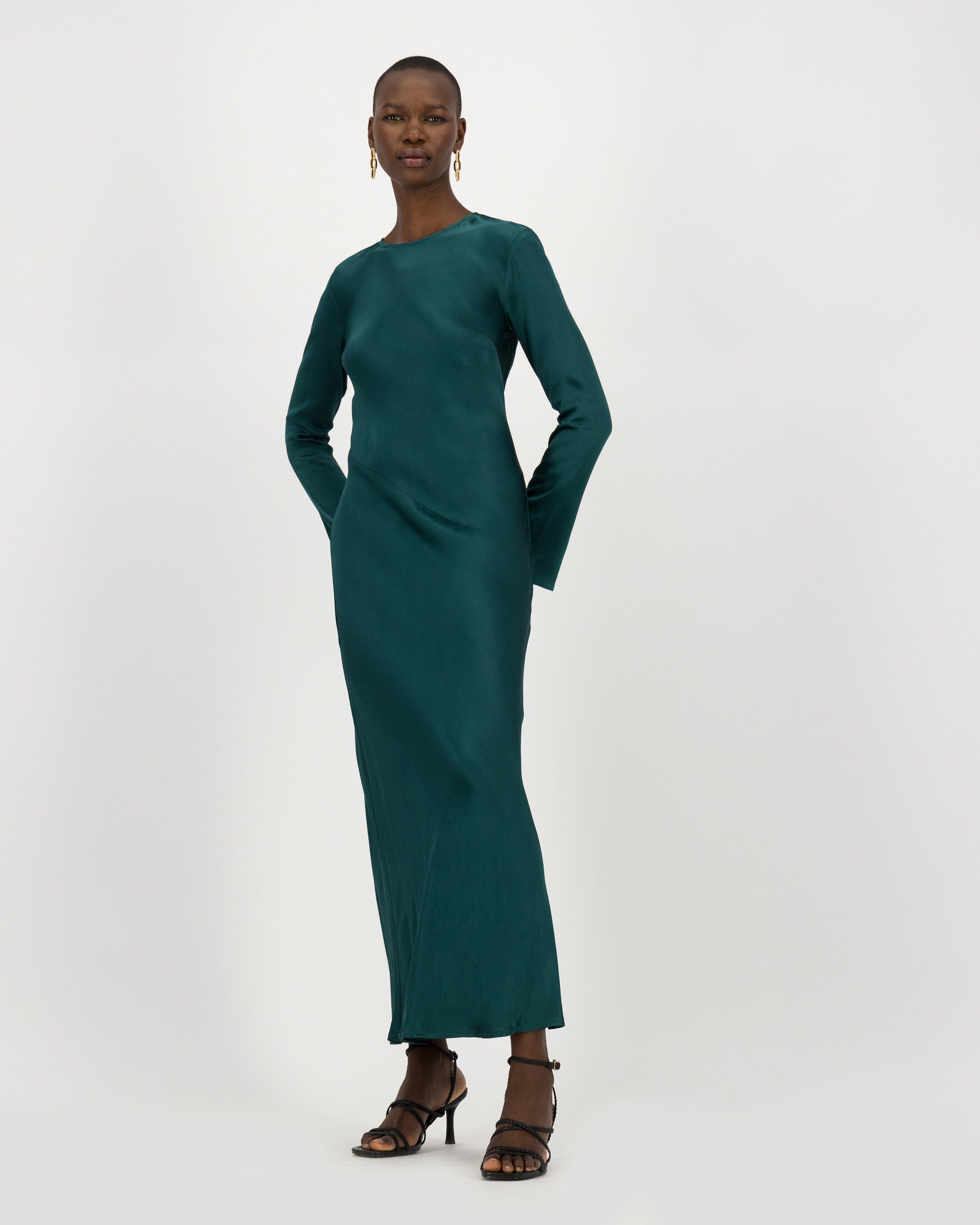 Jules Sateen Dress -  Dark Green