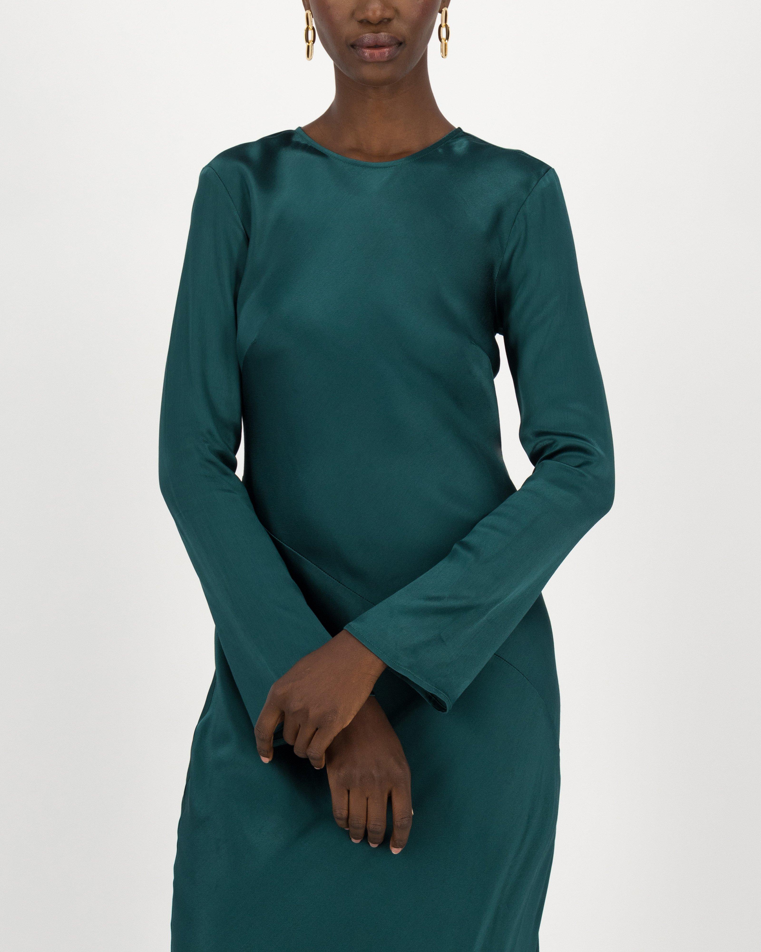 Jules Sateen Dress -  Dark Green