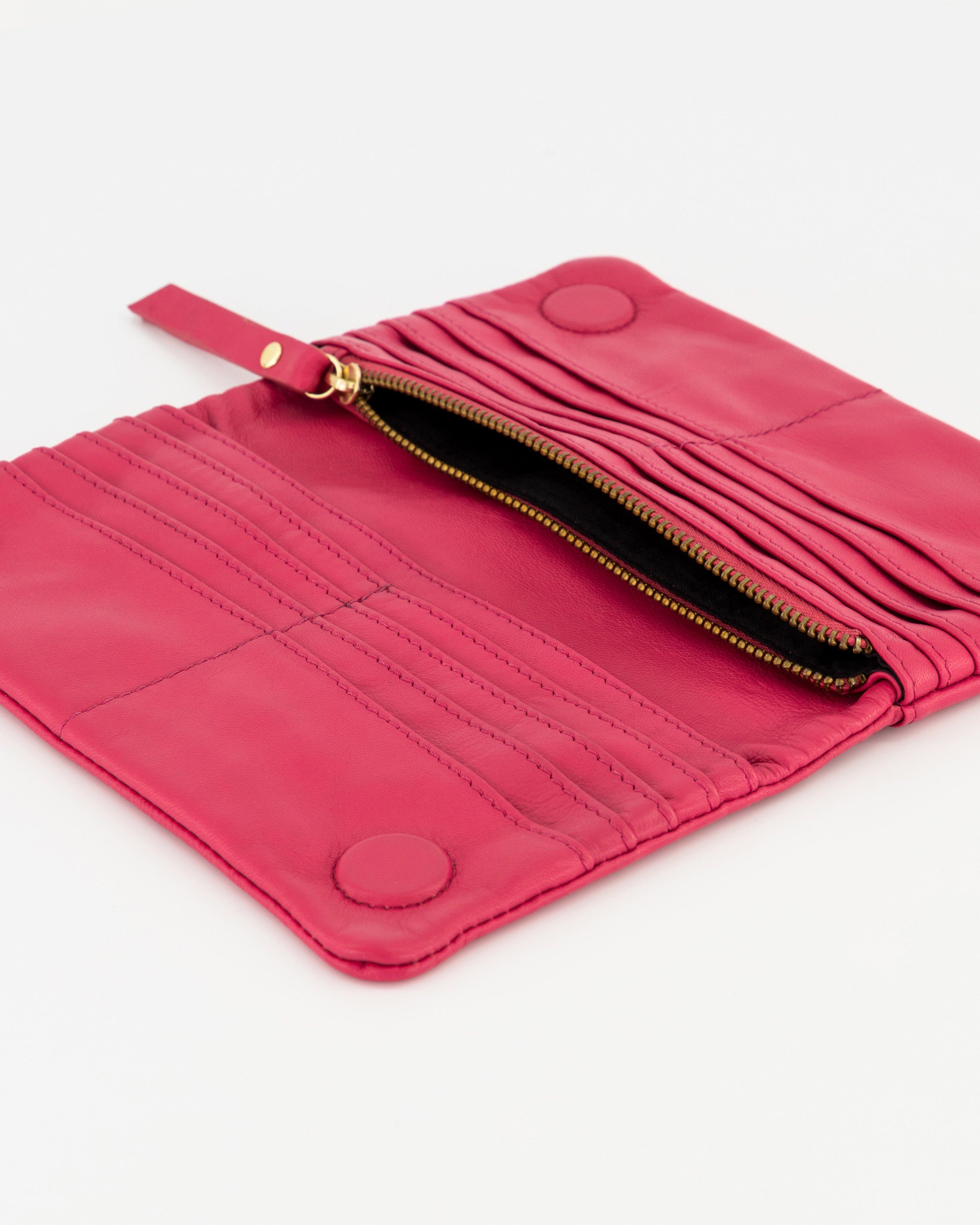 Clara Soft Clip Leather Purse -  Pink