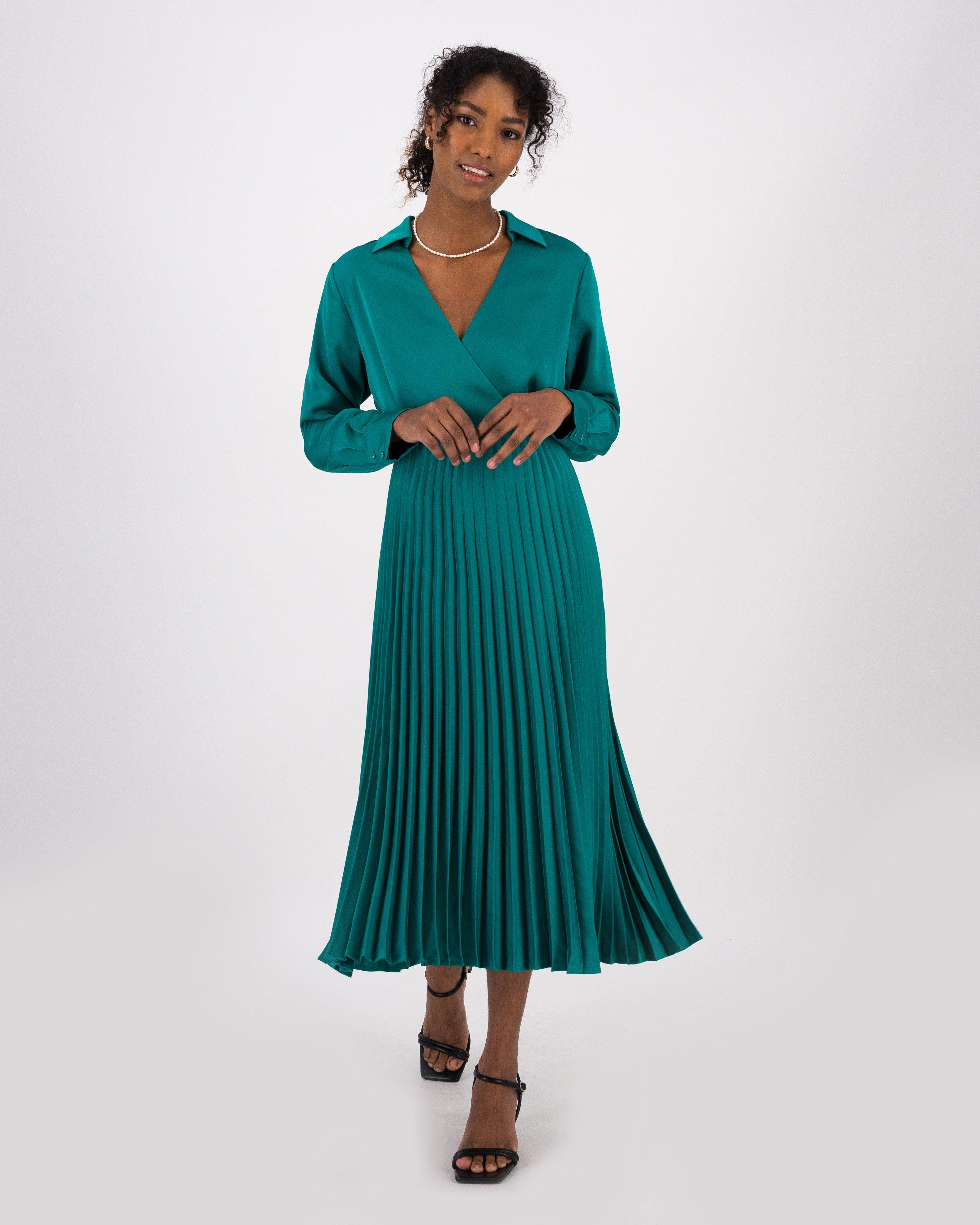 Delphine Pleated Sateen Wrap Dress - Poetry Clothing Store