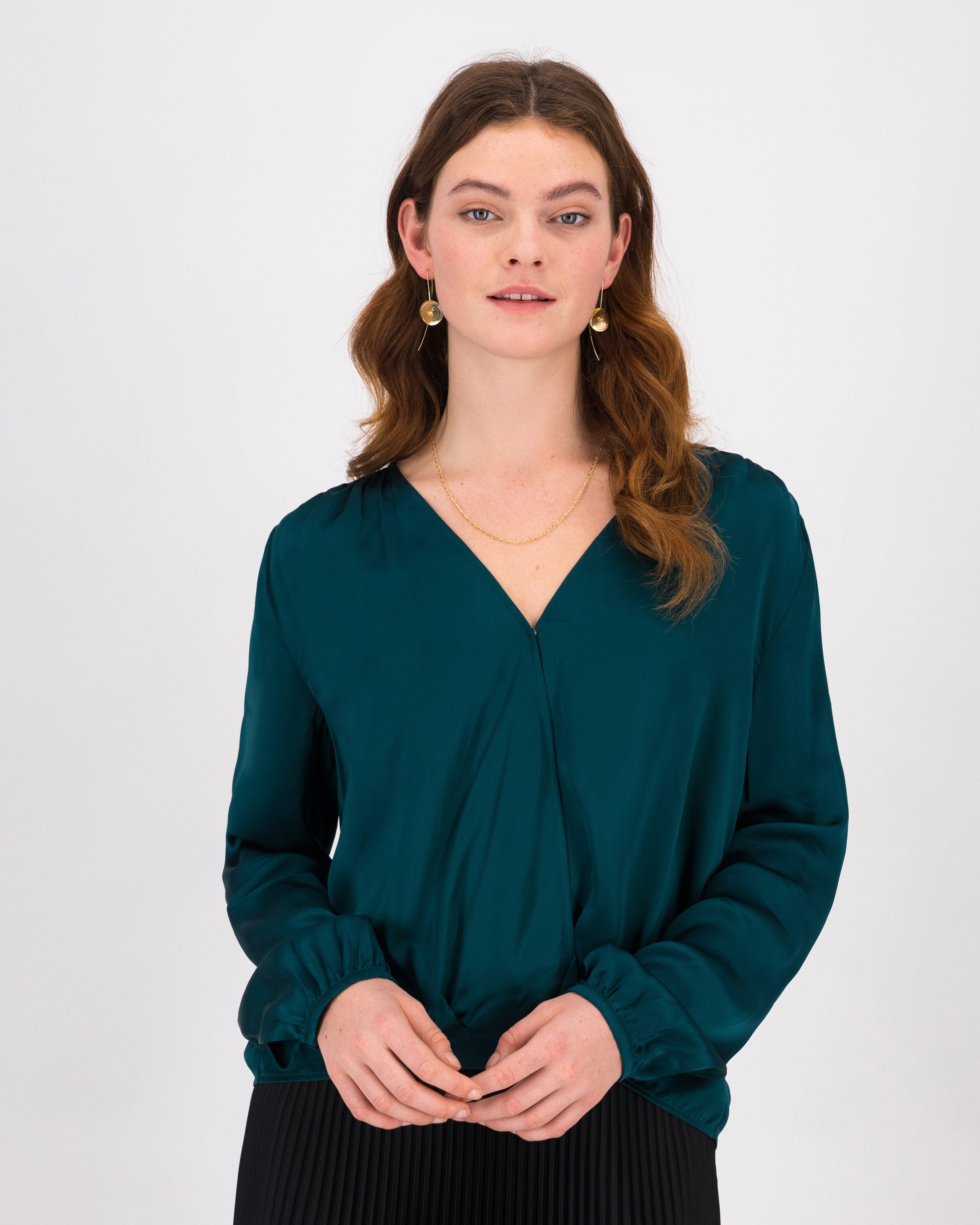 Natalia Wrap-Front Blouse -  Teal