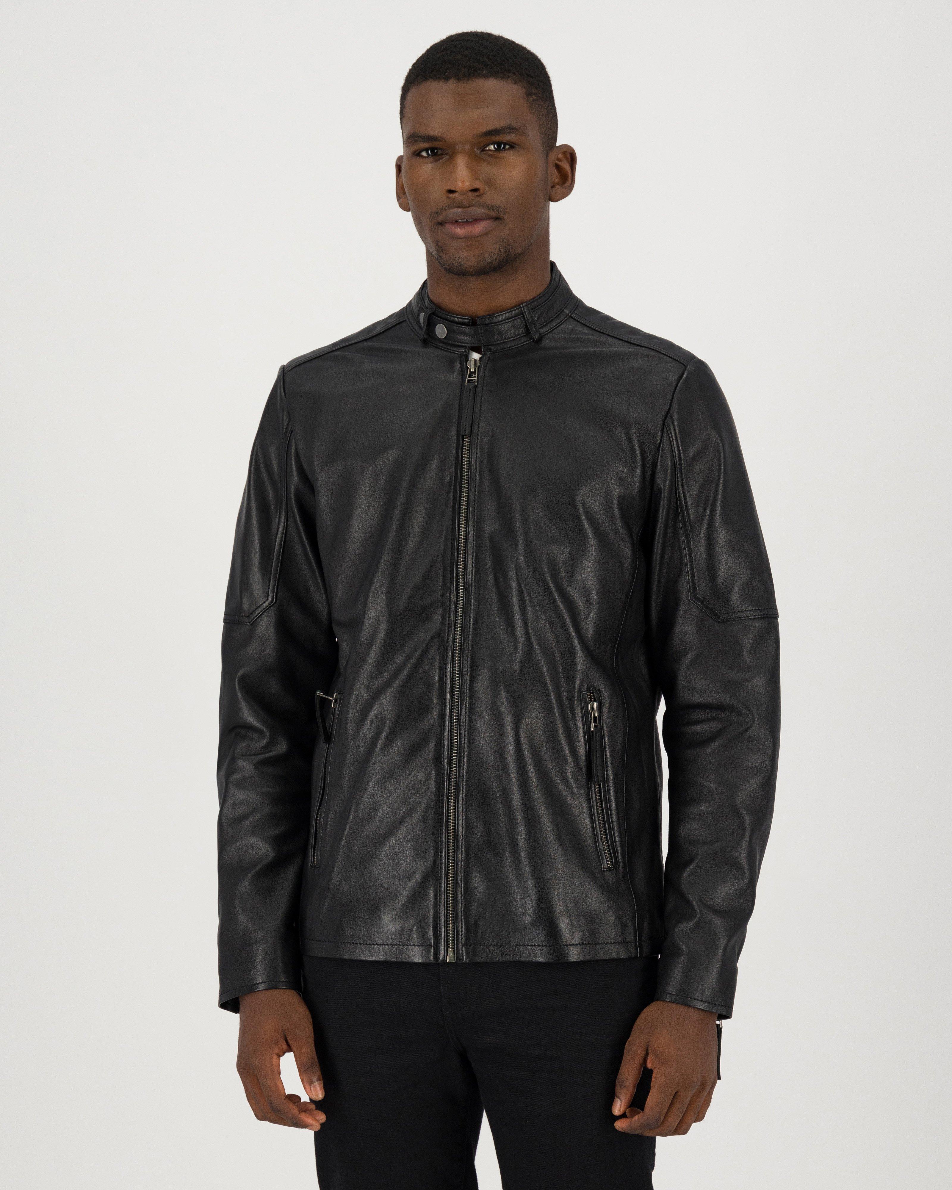 Men's Hugo Leather Jacket -  Black