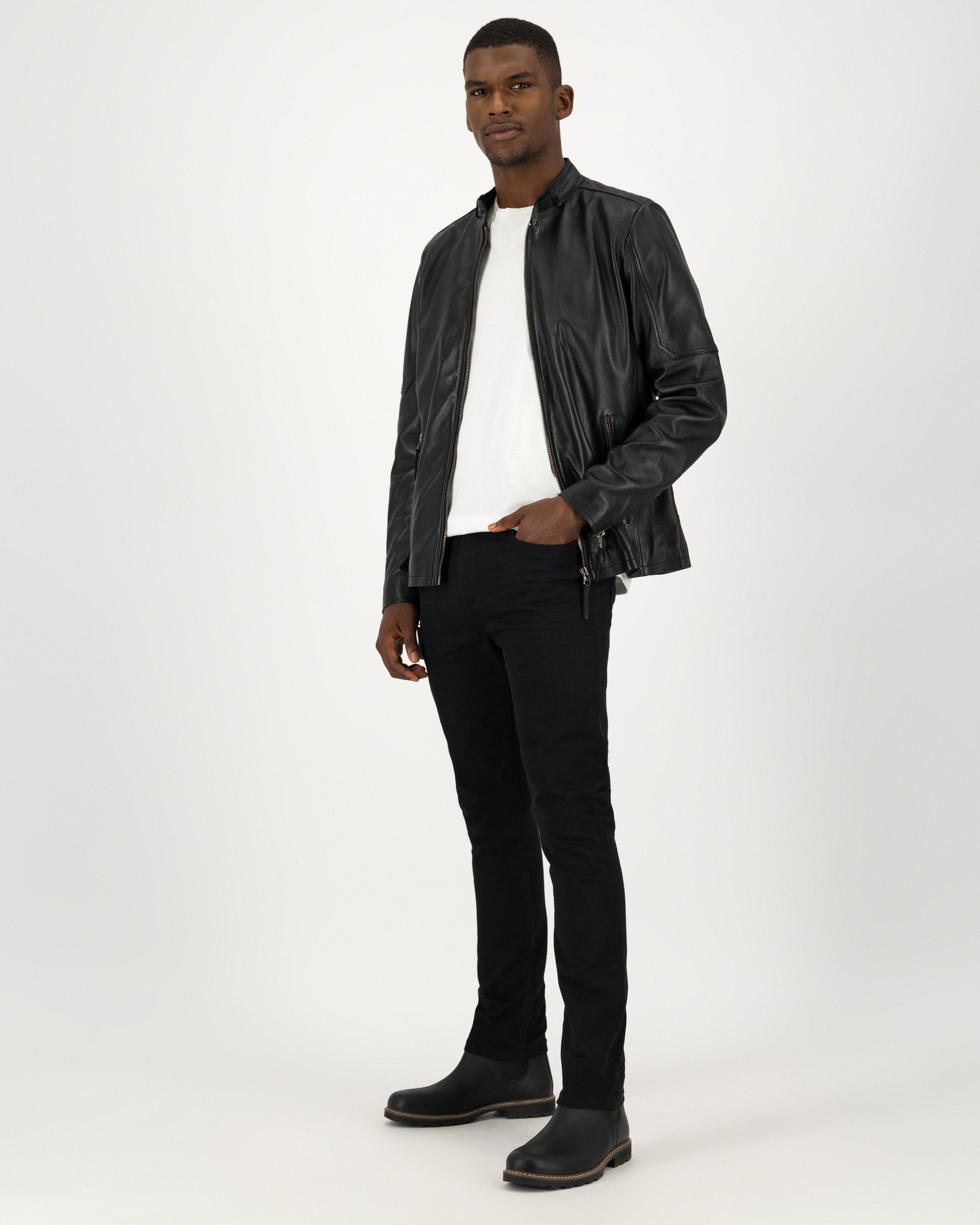 Men's Hugo Leather Jacket -  Black