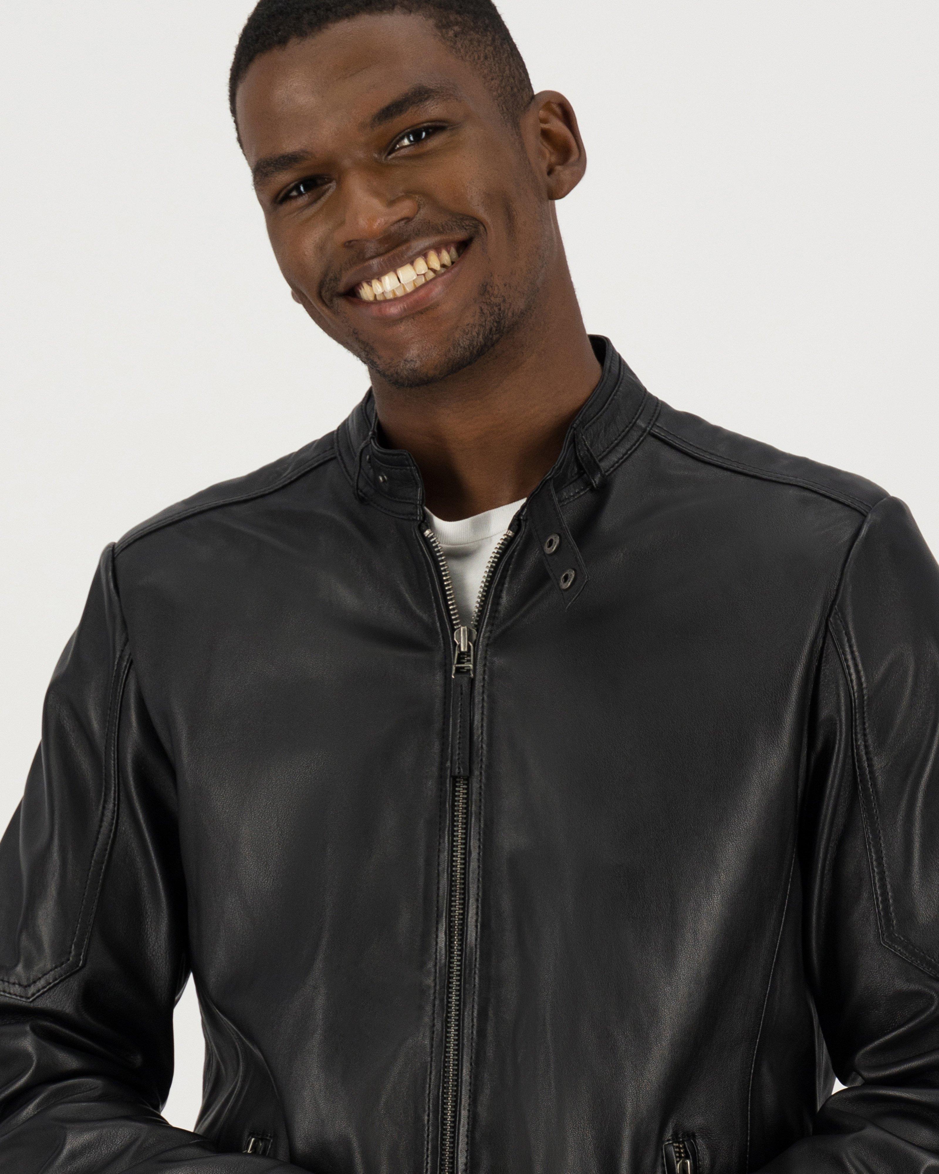 Men's Hugo Leather Jacket -  Black