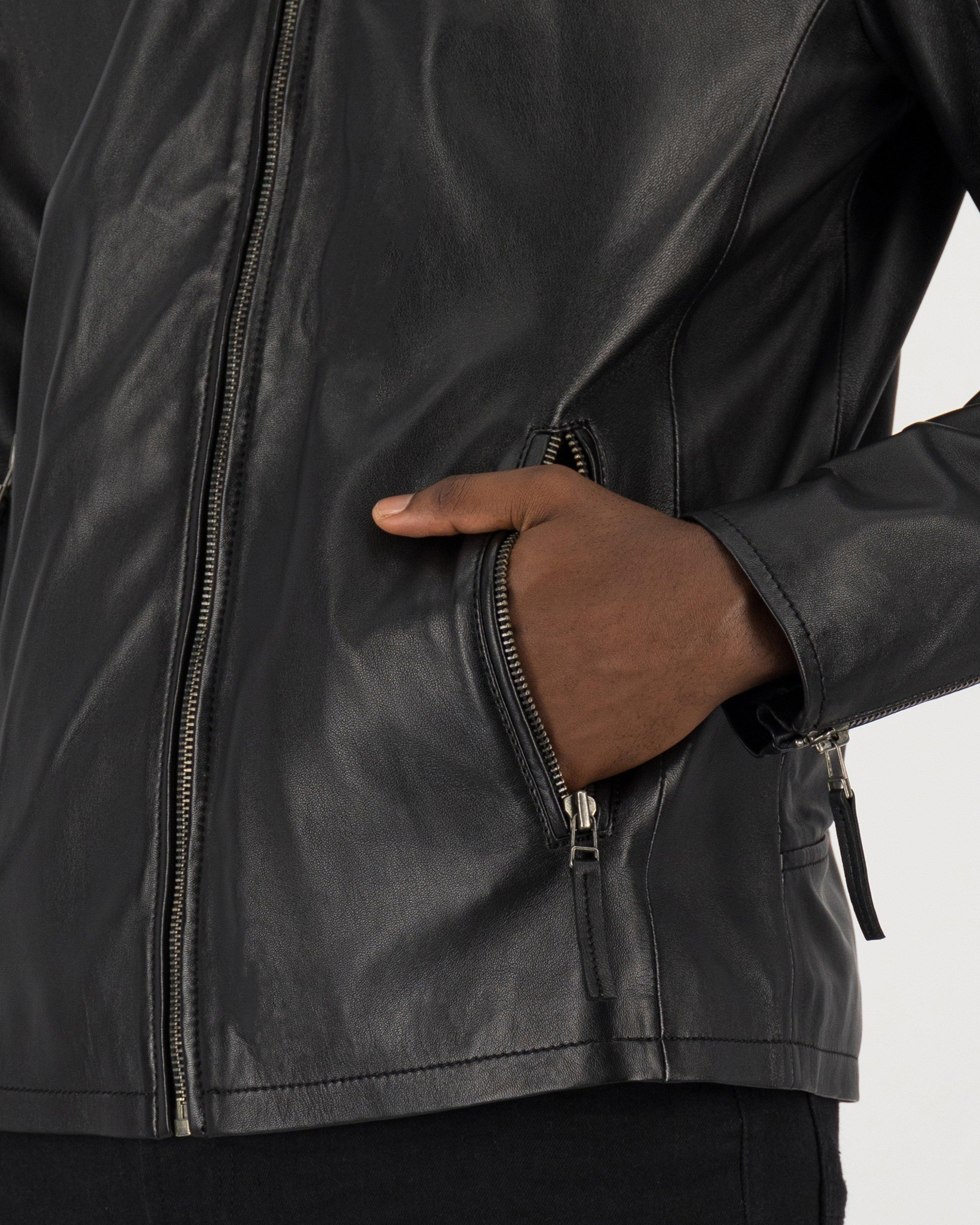 Men's Hugo Leather Jacket -  Black