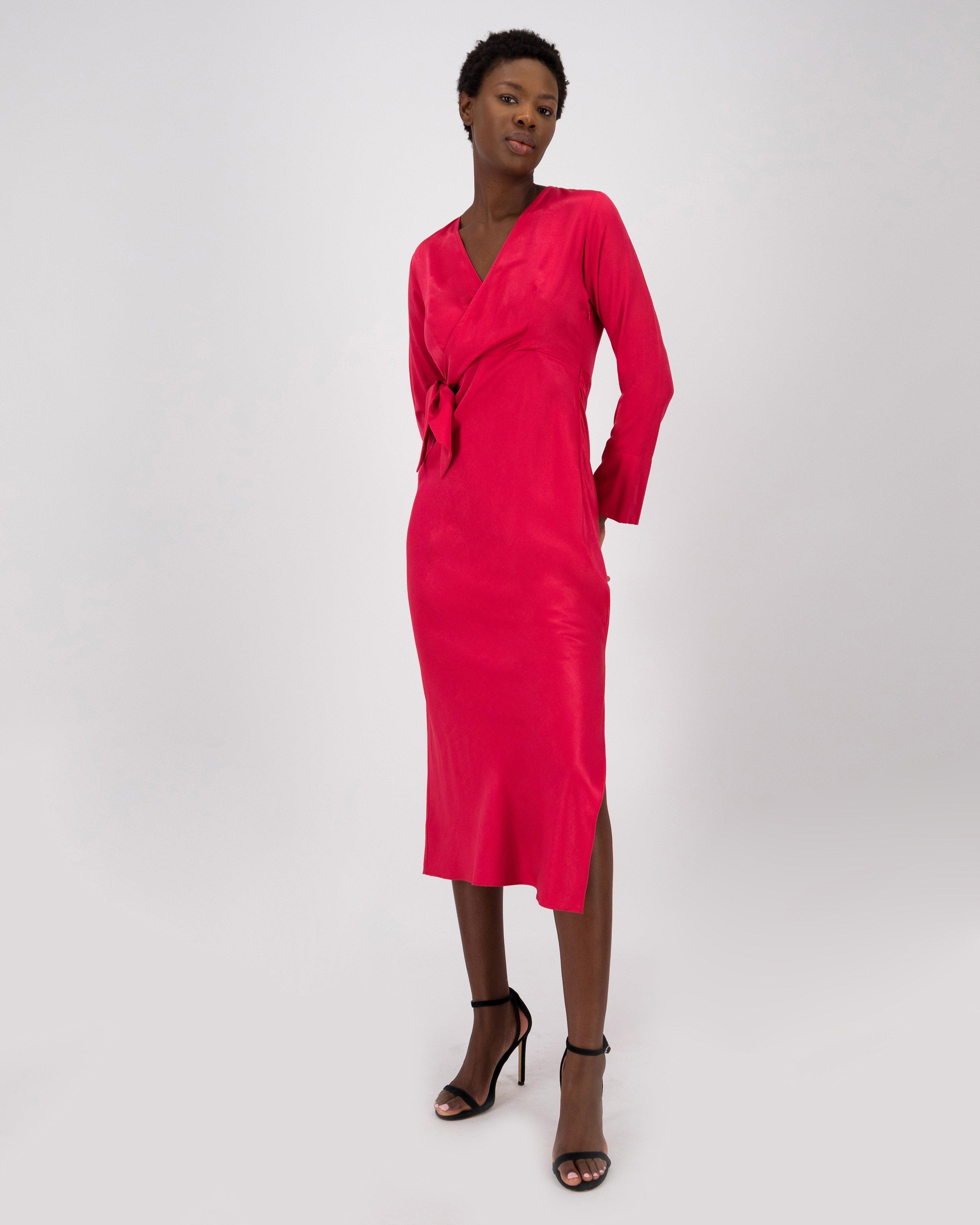 Pink and red outlet wrap dress