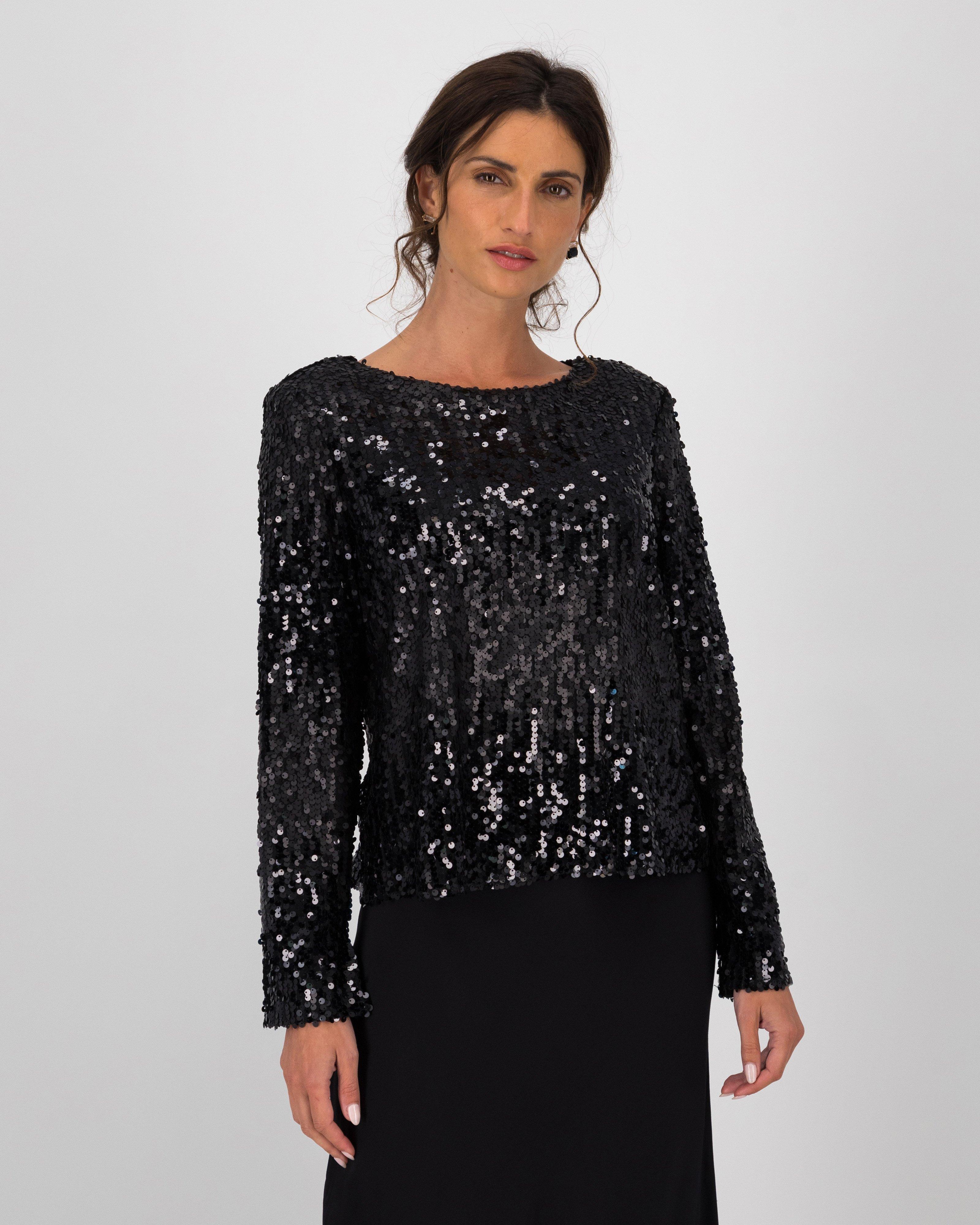 Rafaella Sequin Top -  Black