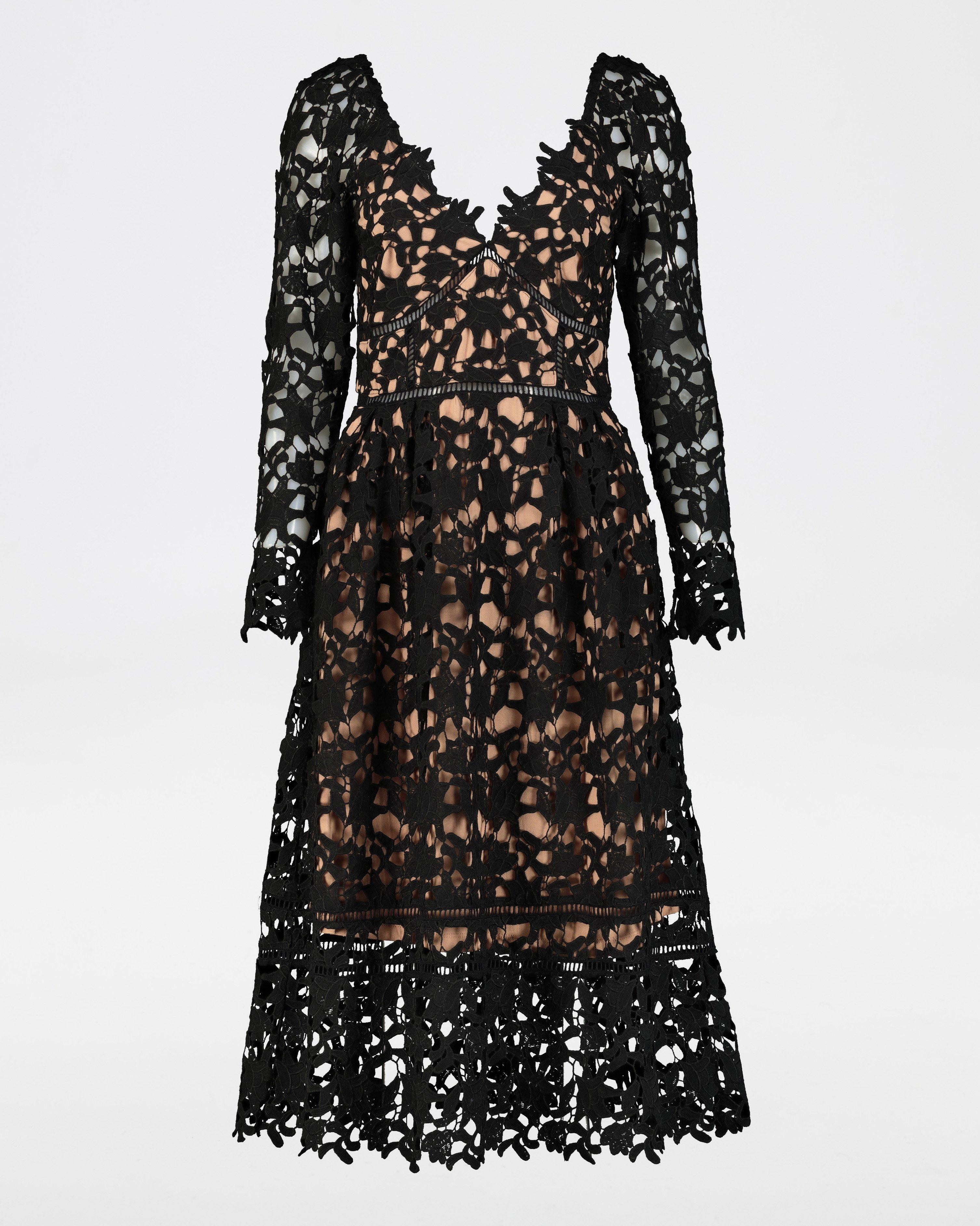 Clara Lace Sleeved Dress -  Black