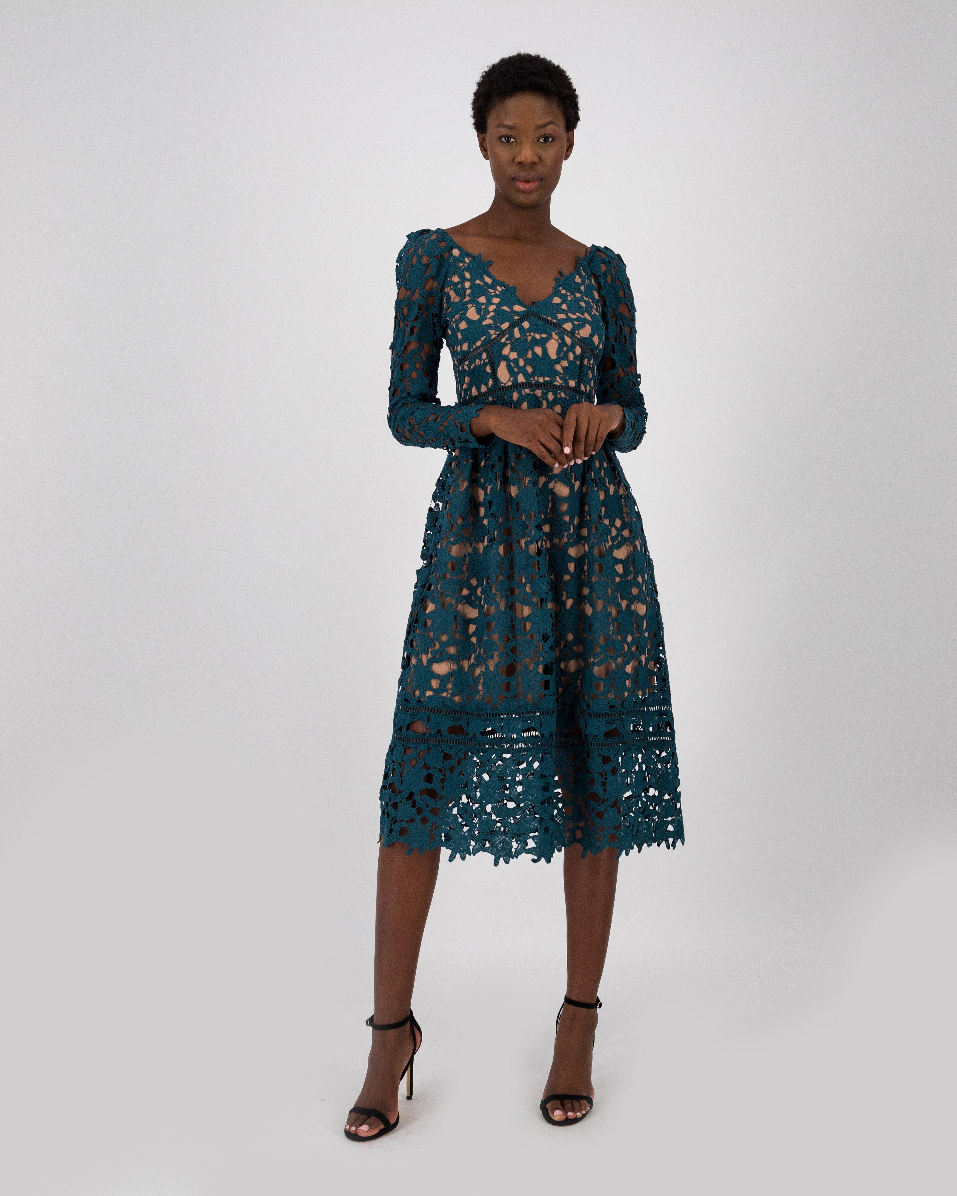 Clara Lace Sleeved Dress -  Teal