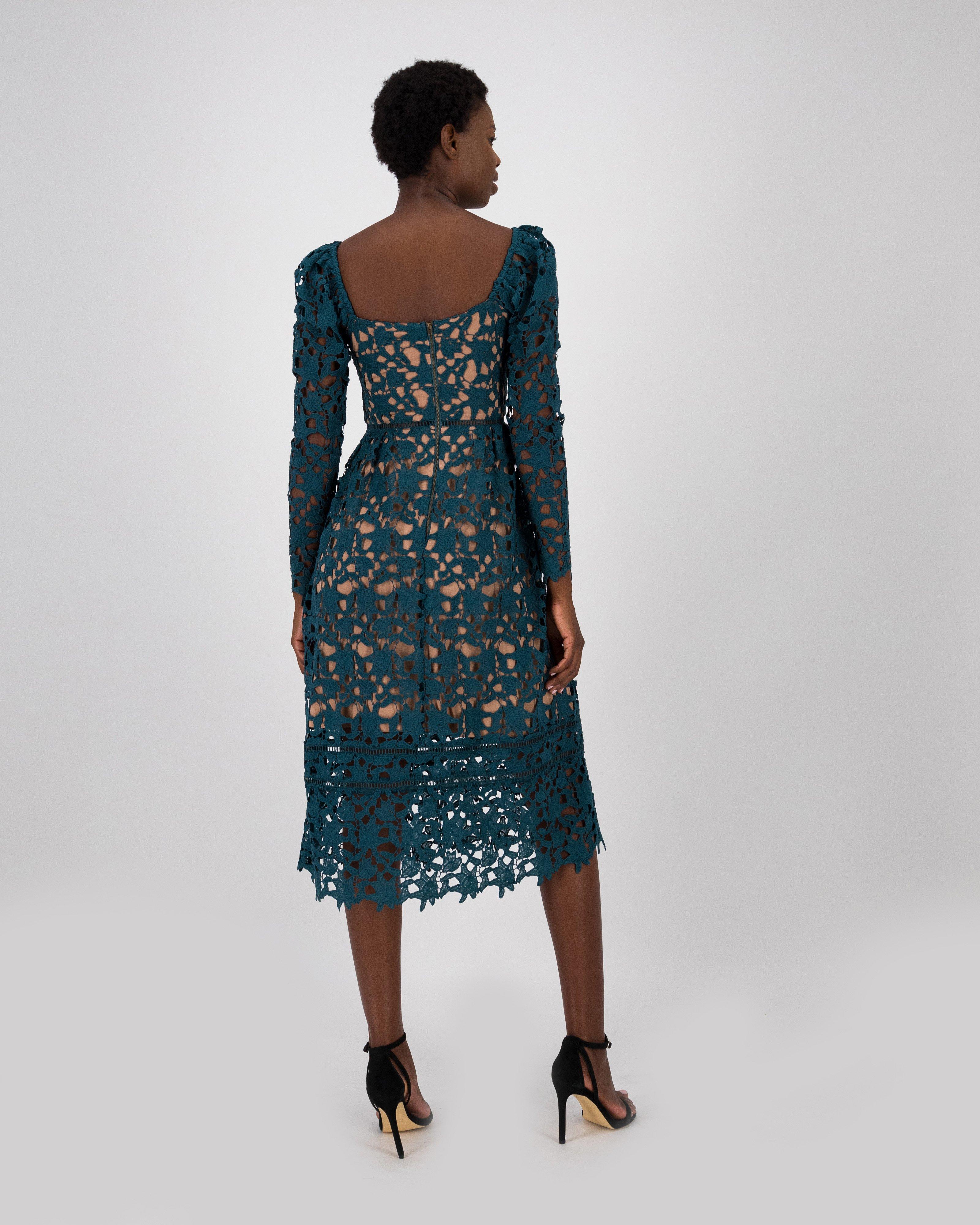 Clara Lace Sleeved Dress -  Teal