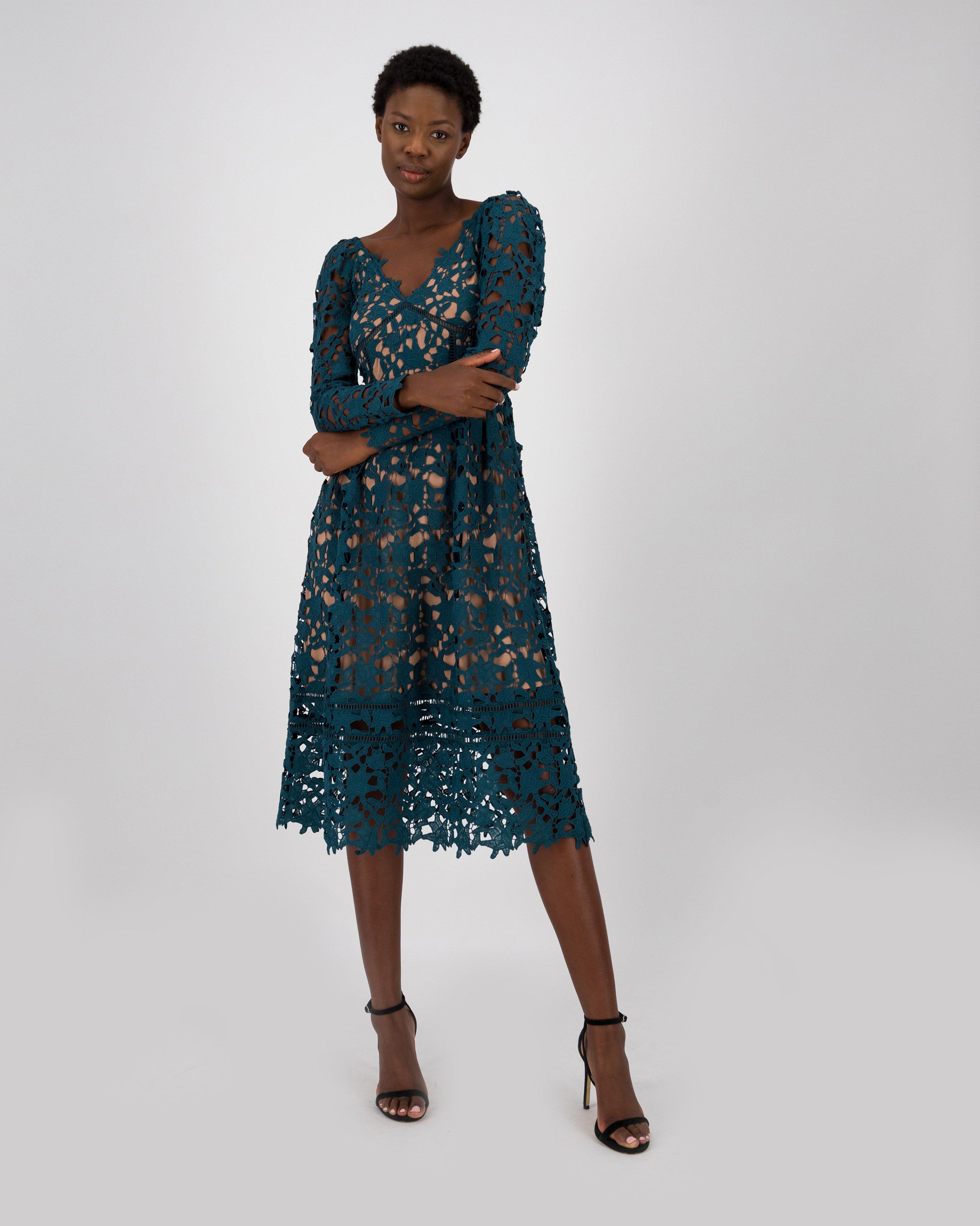 Clara Lace Sleeved Dress -  Teal