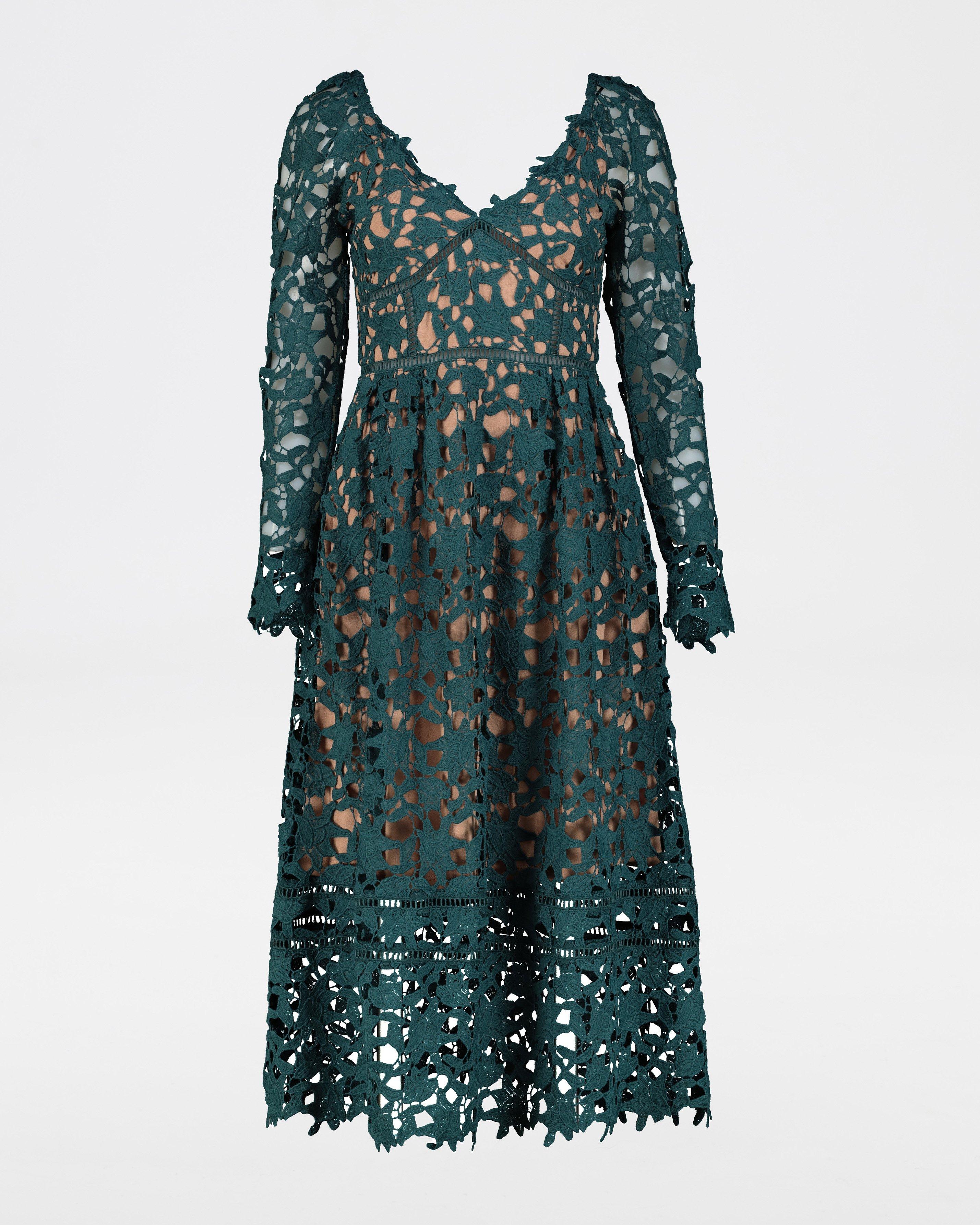 Clara Lace Sleeved Dress -  Teal