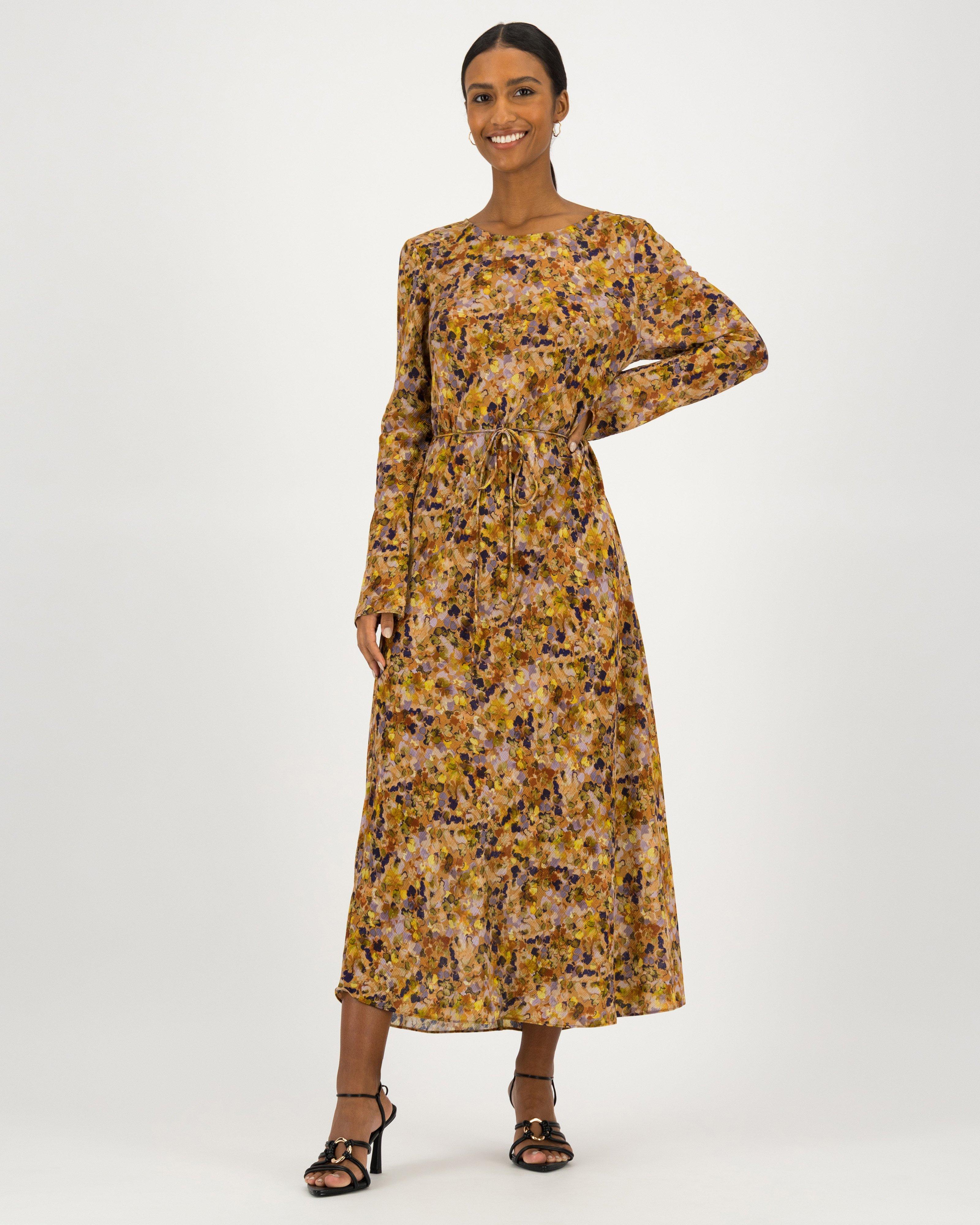 Eva Printed Bias Midi Dress -  Brown