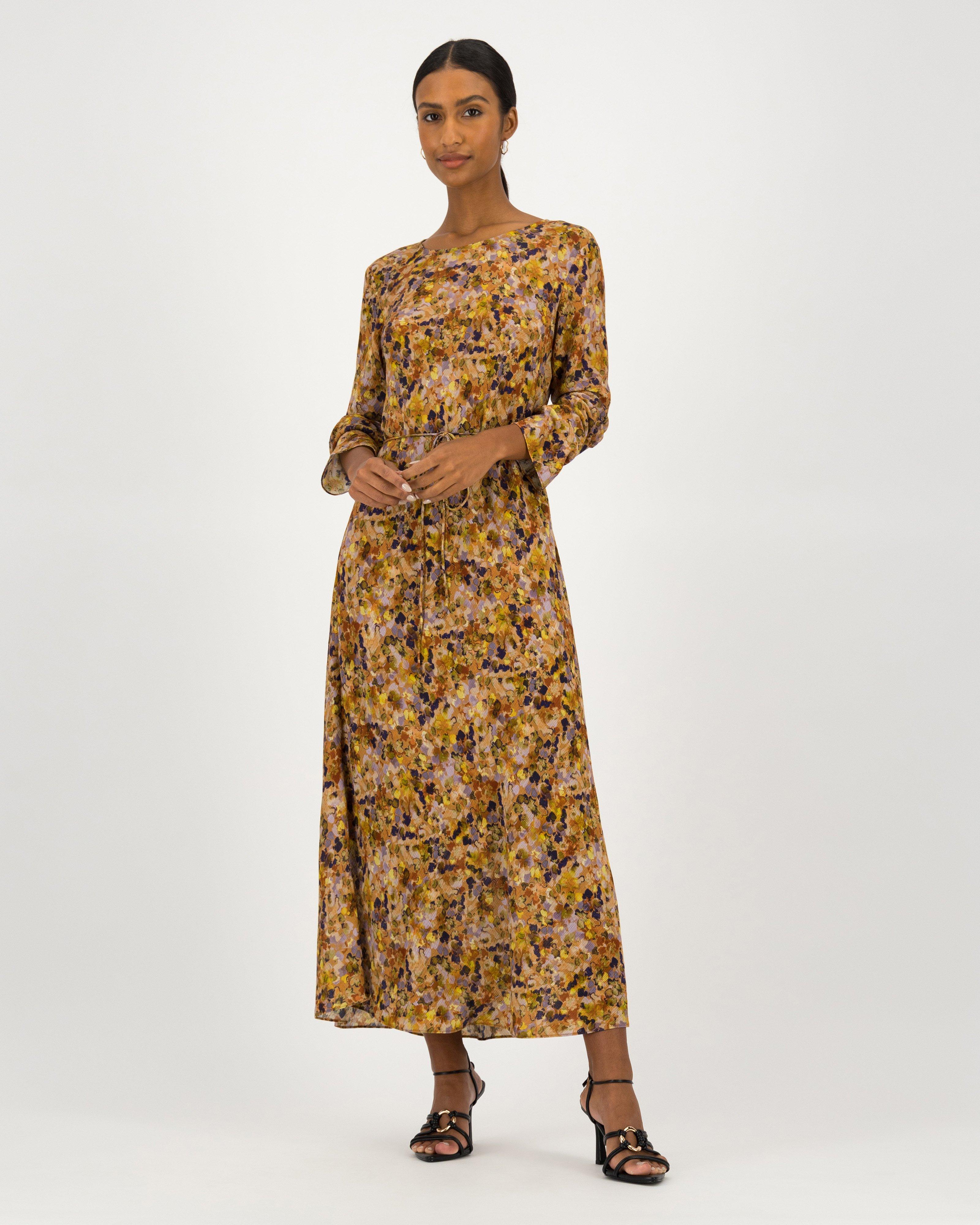 Eva Printed Bias Midi Dress -  Brown