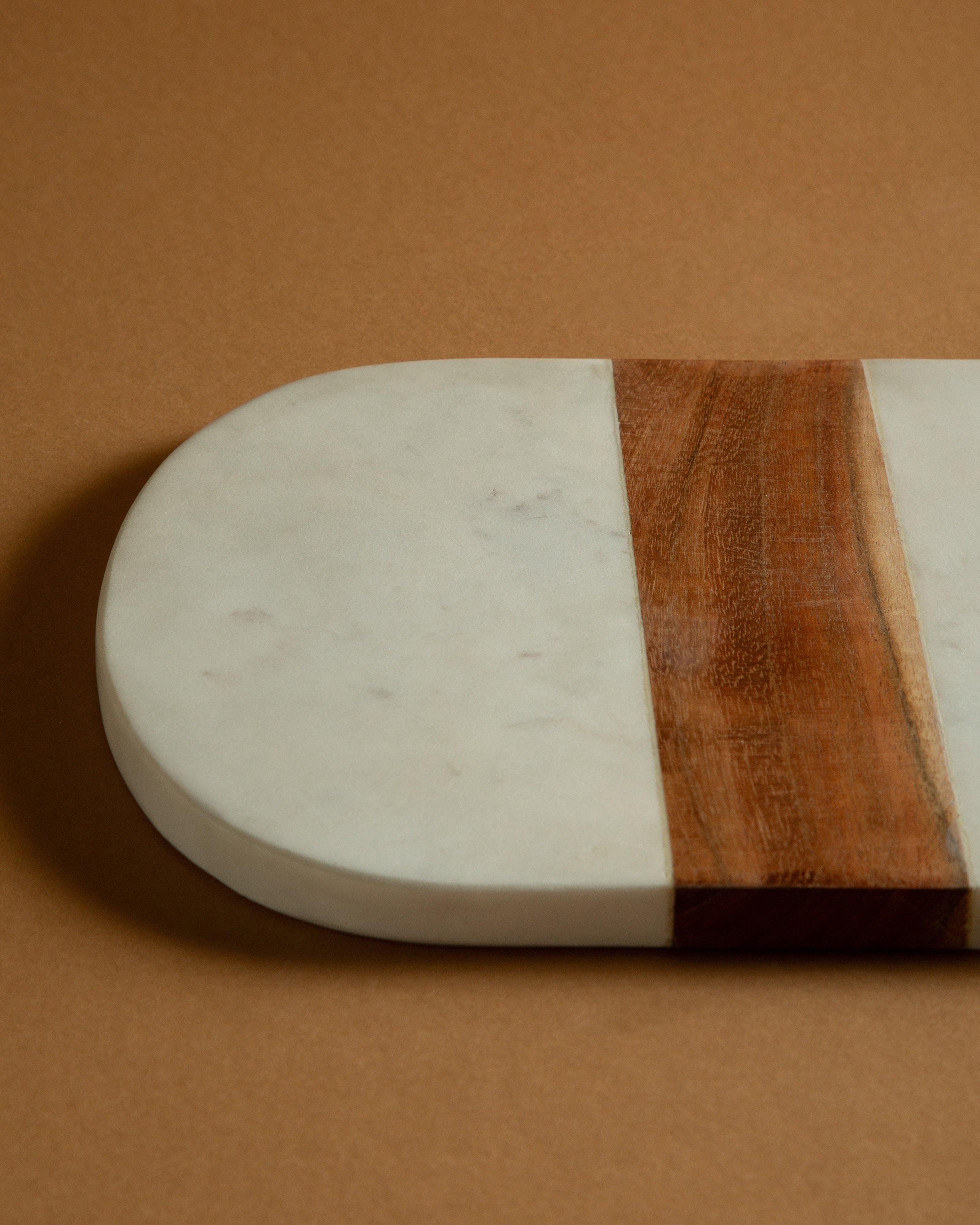 Long Rectangle Marble and Wood Board -  White