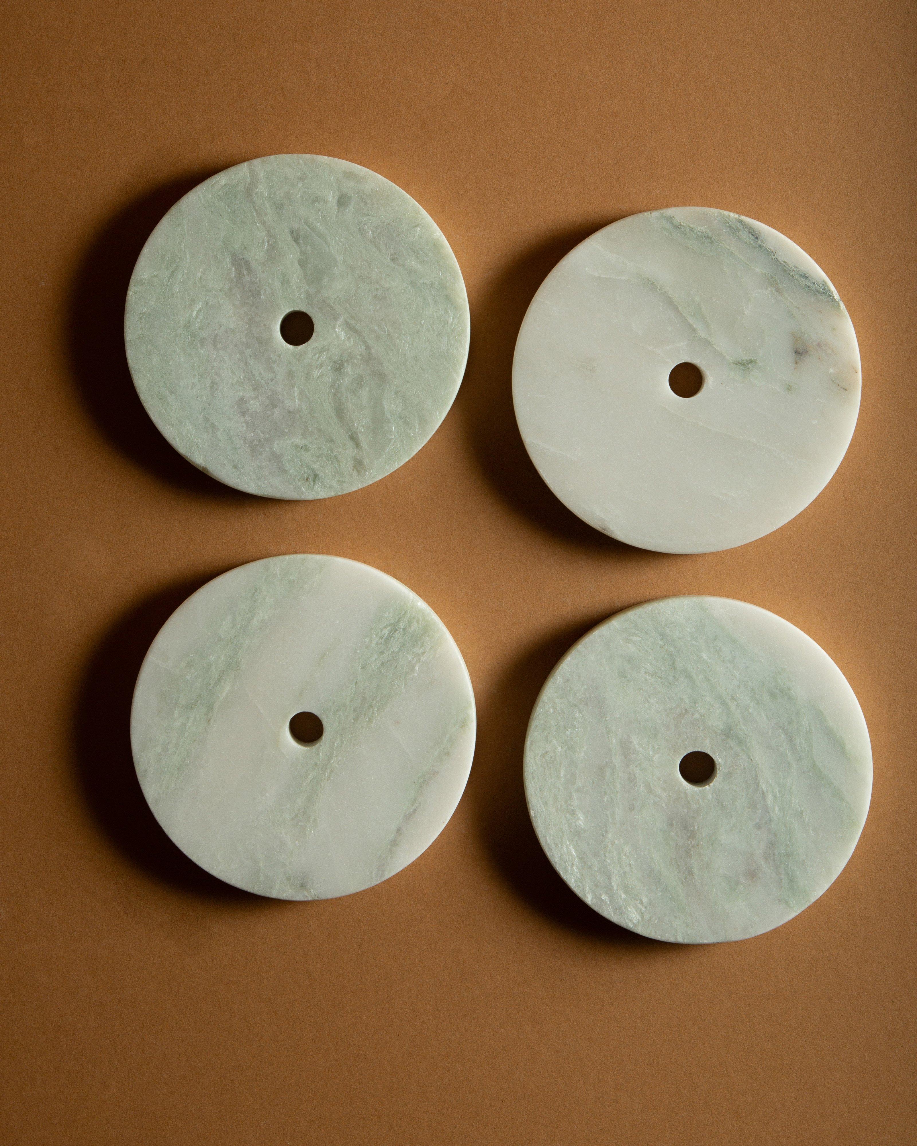 Green Onyx Marble Coaster Set -  White