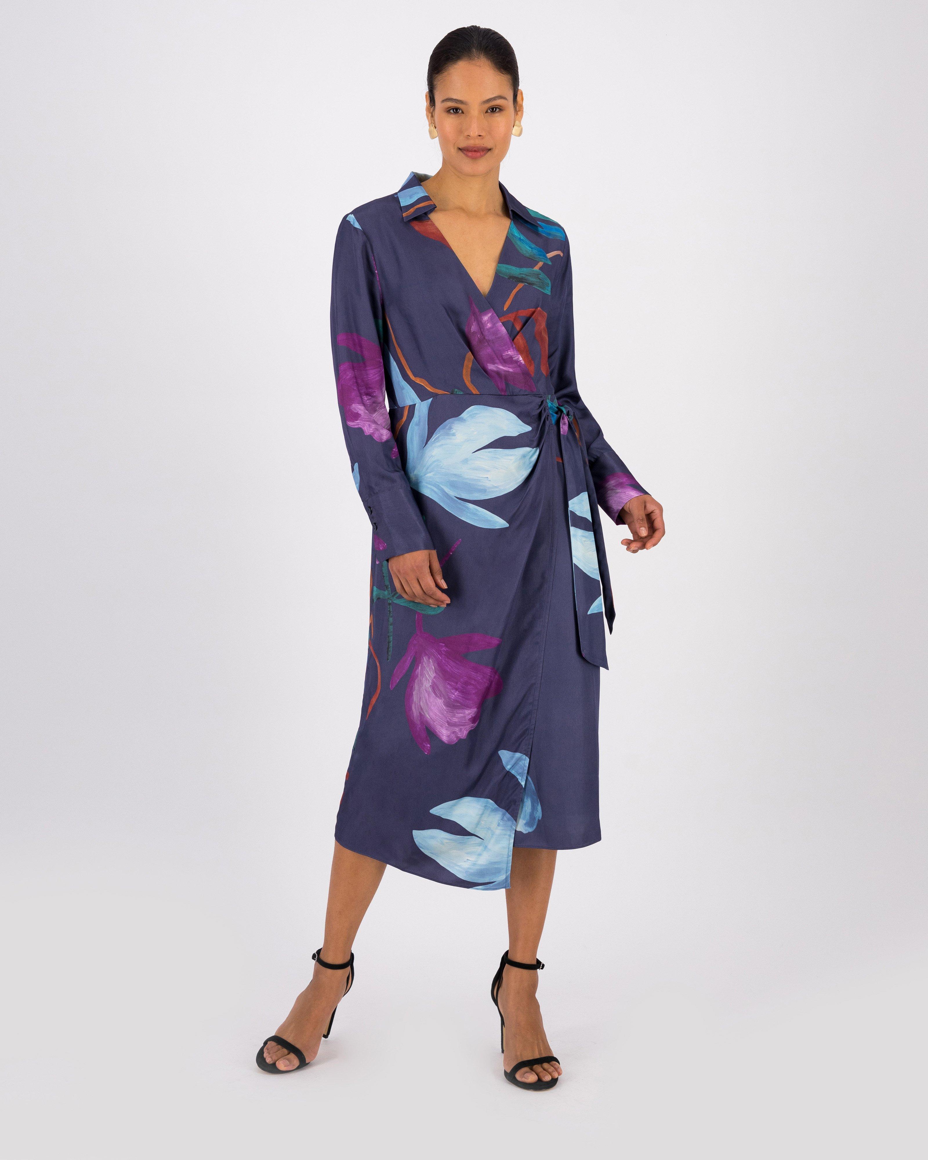 Heloise Wrap Dress -  Navy