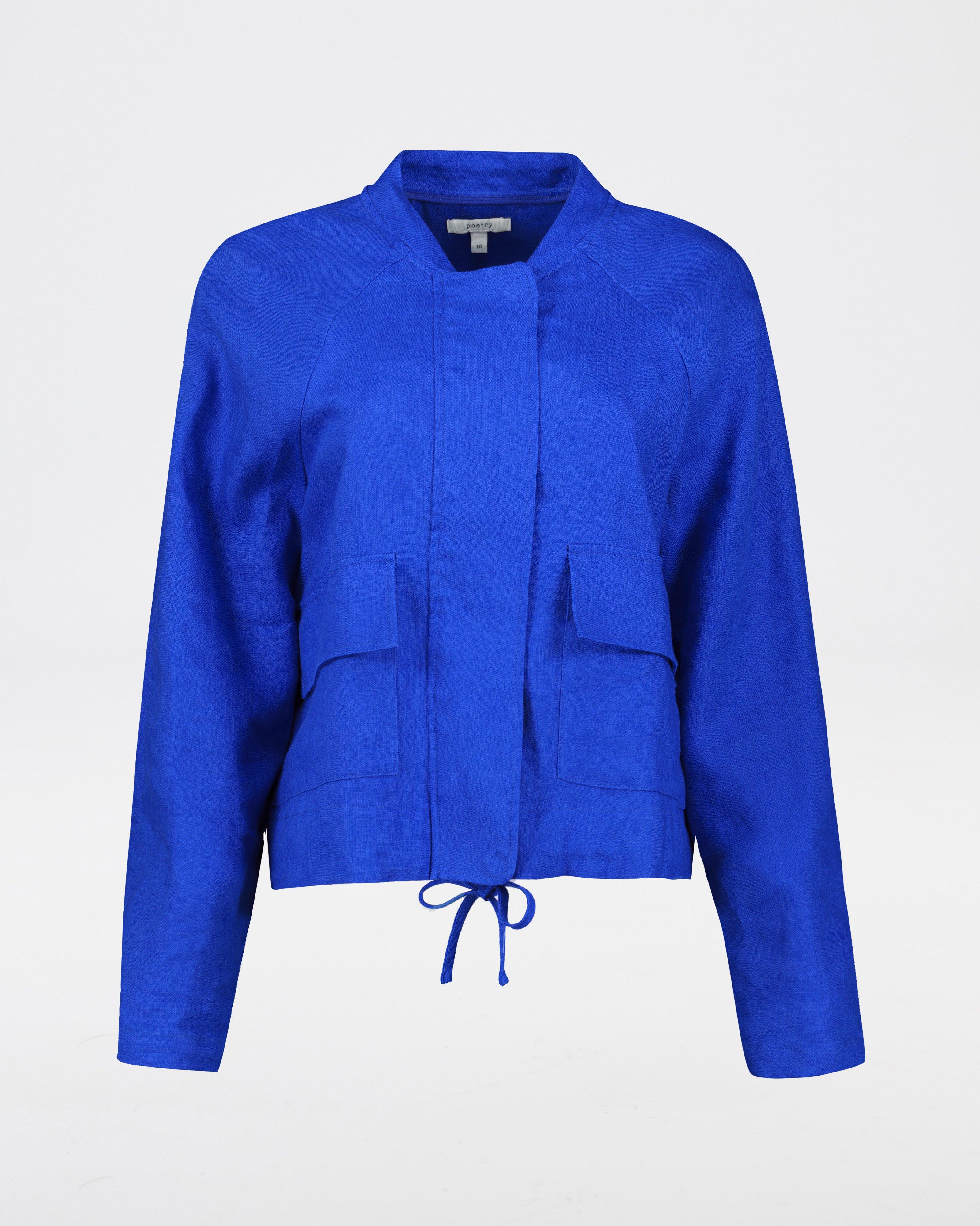 Sadie Linen Bomber Jacket -  Blue