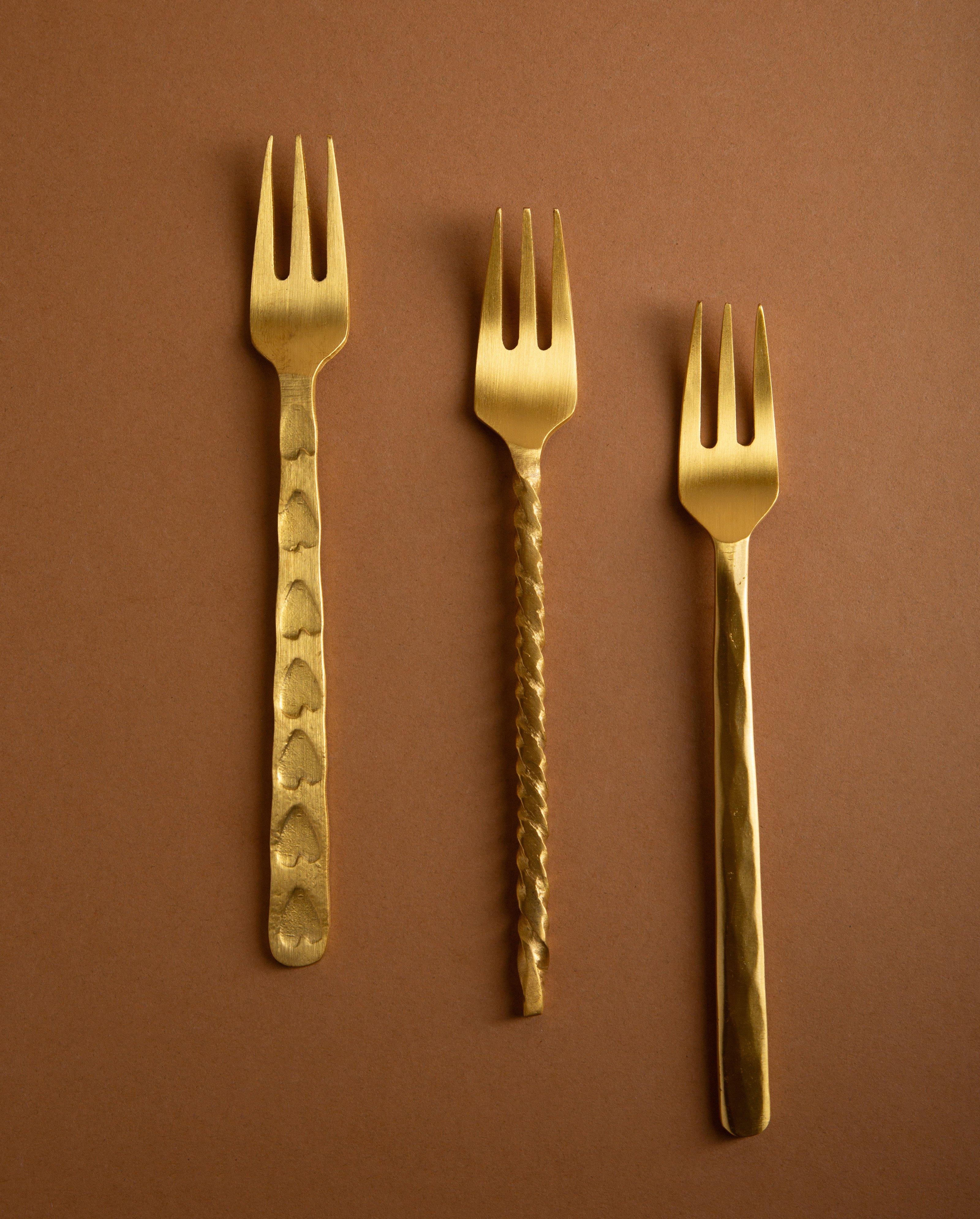 Brass Hearts Cake Forks -  Gold