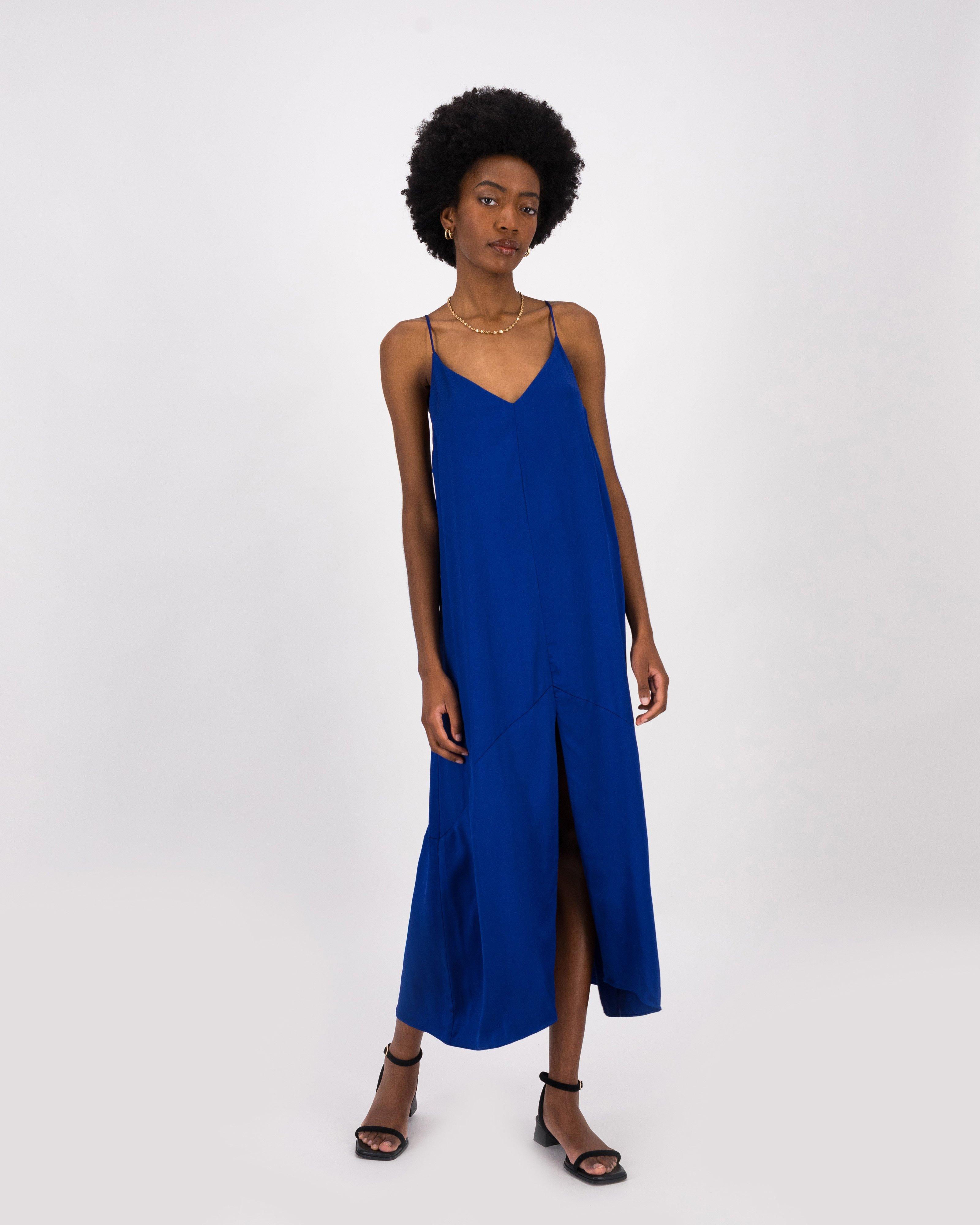 Zinnia Satin Slip Dress -  Blue