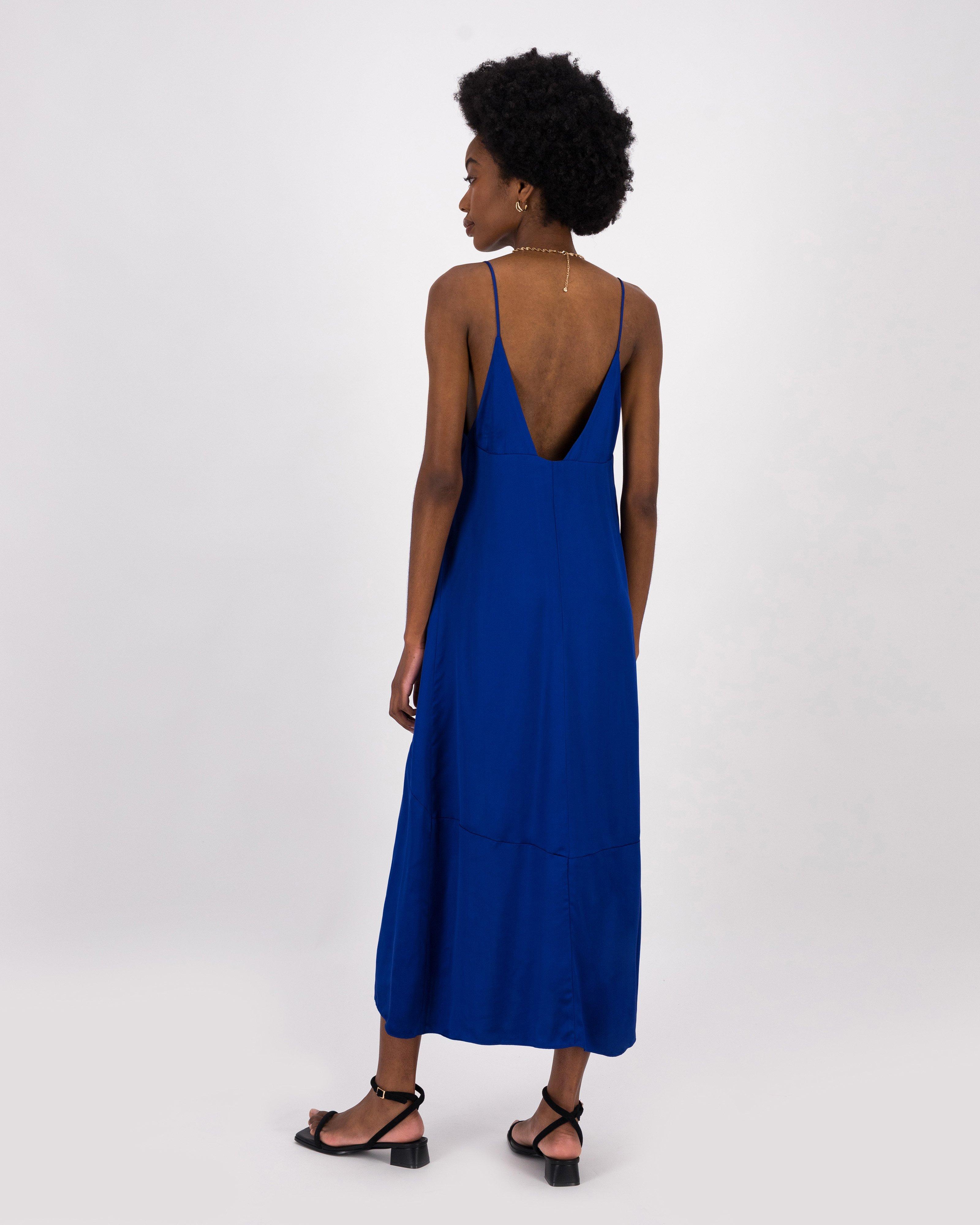 Zinnia Satin Slip Dress -  Blue