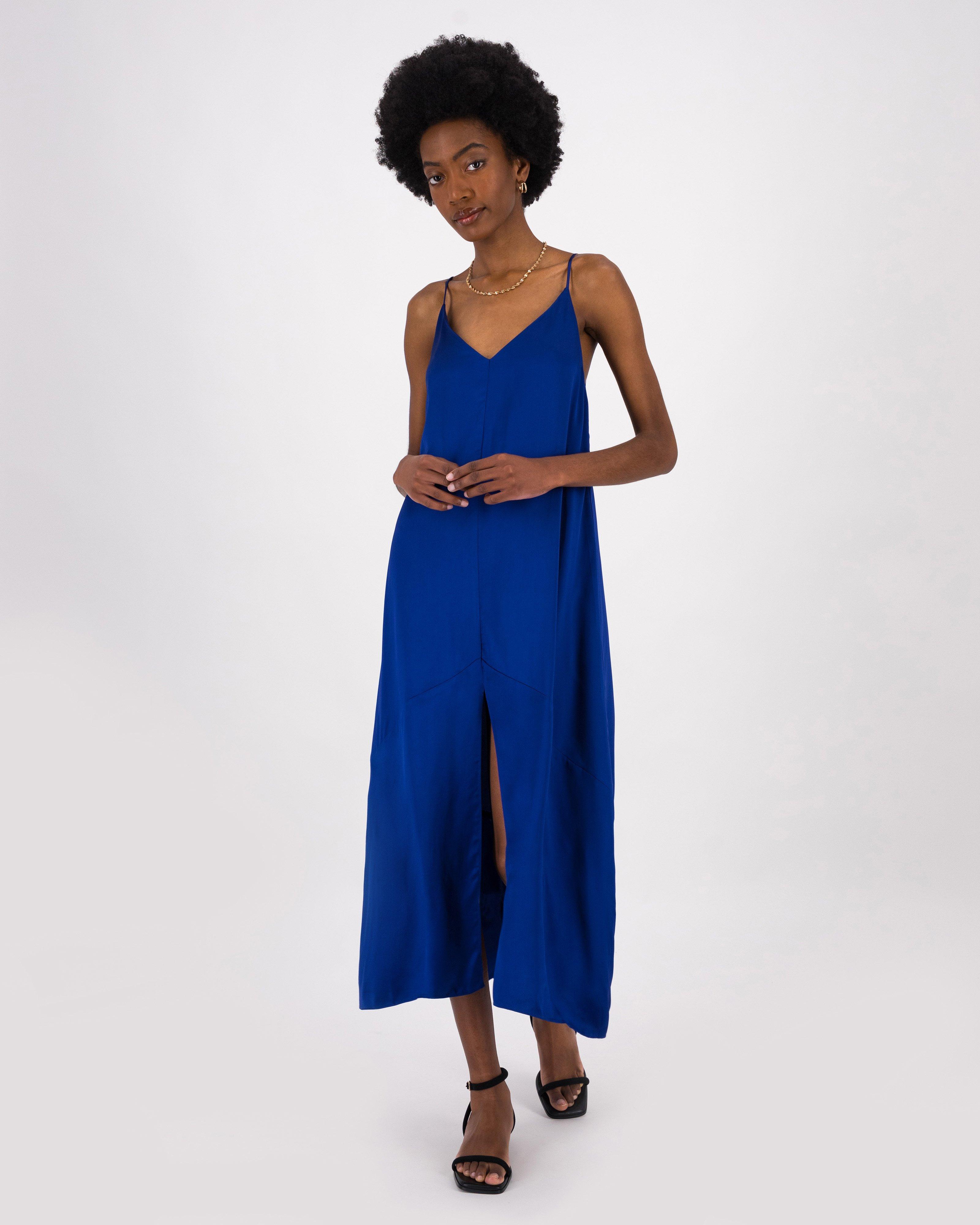 Zinnia Satin Slip Dress -  Blue