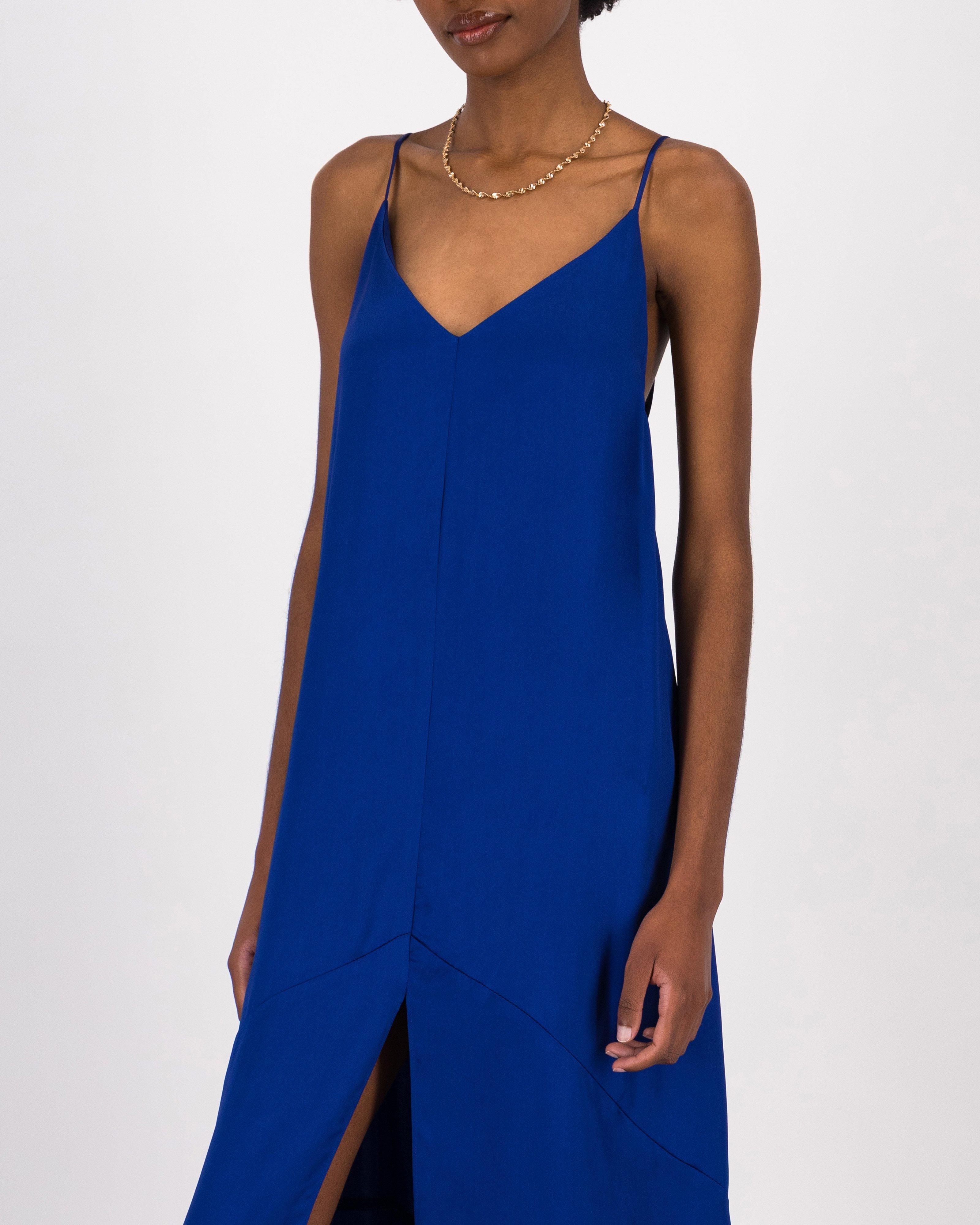 Zinnia Satin Slip Dress -  Blue