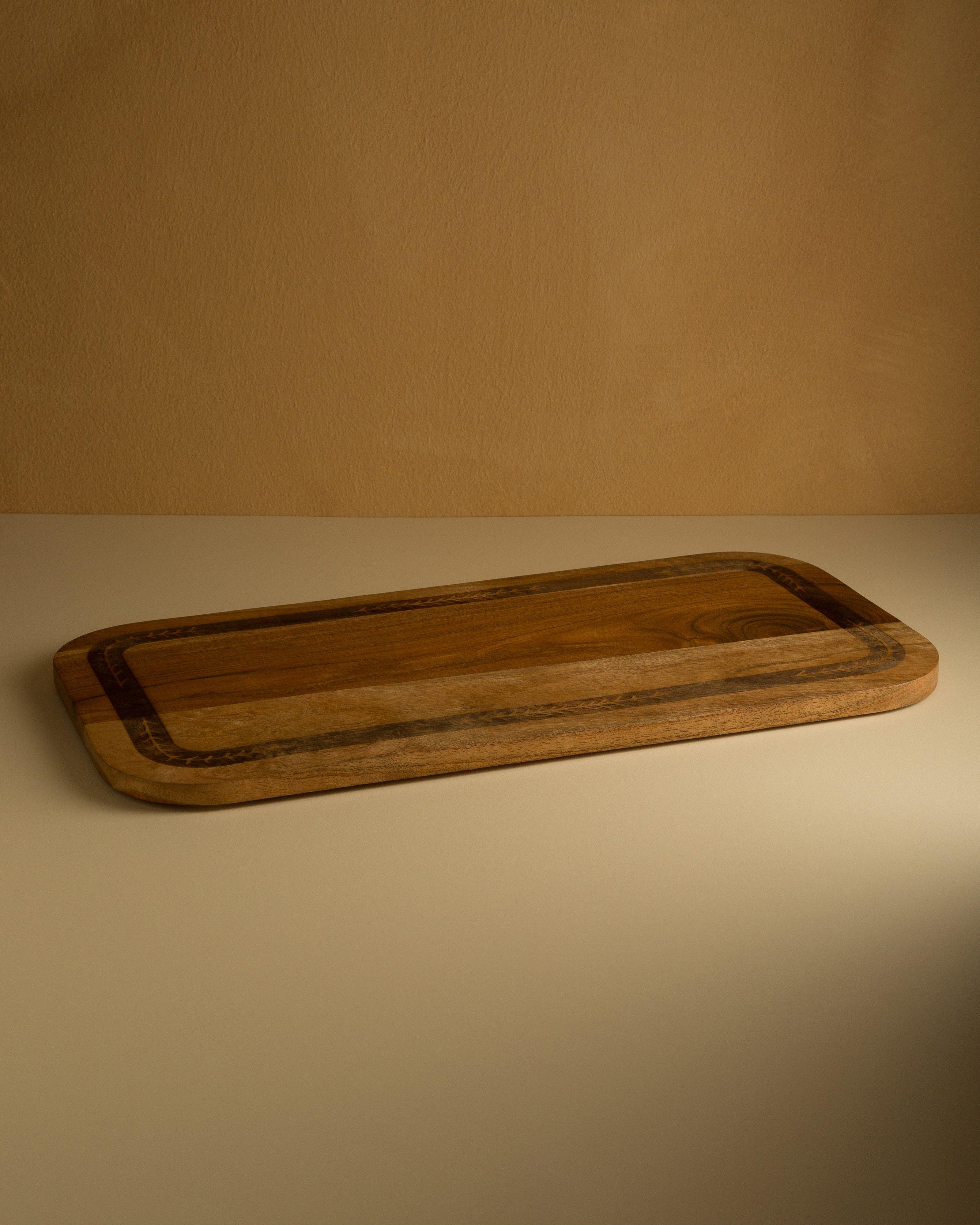 Acacia Wood Board with Etched Detail -  Brown