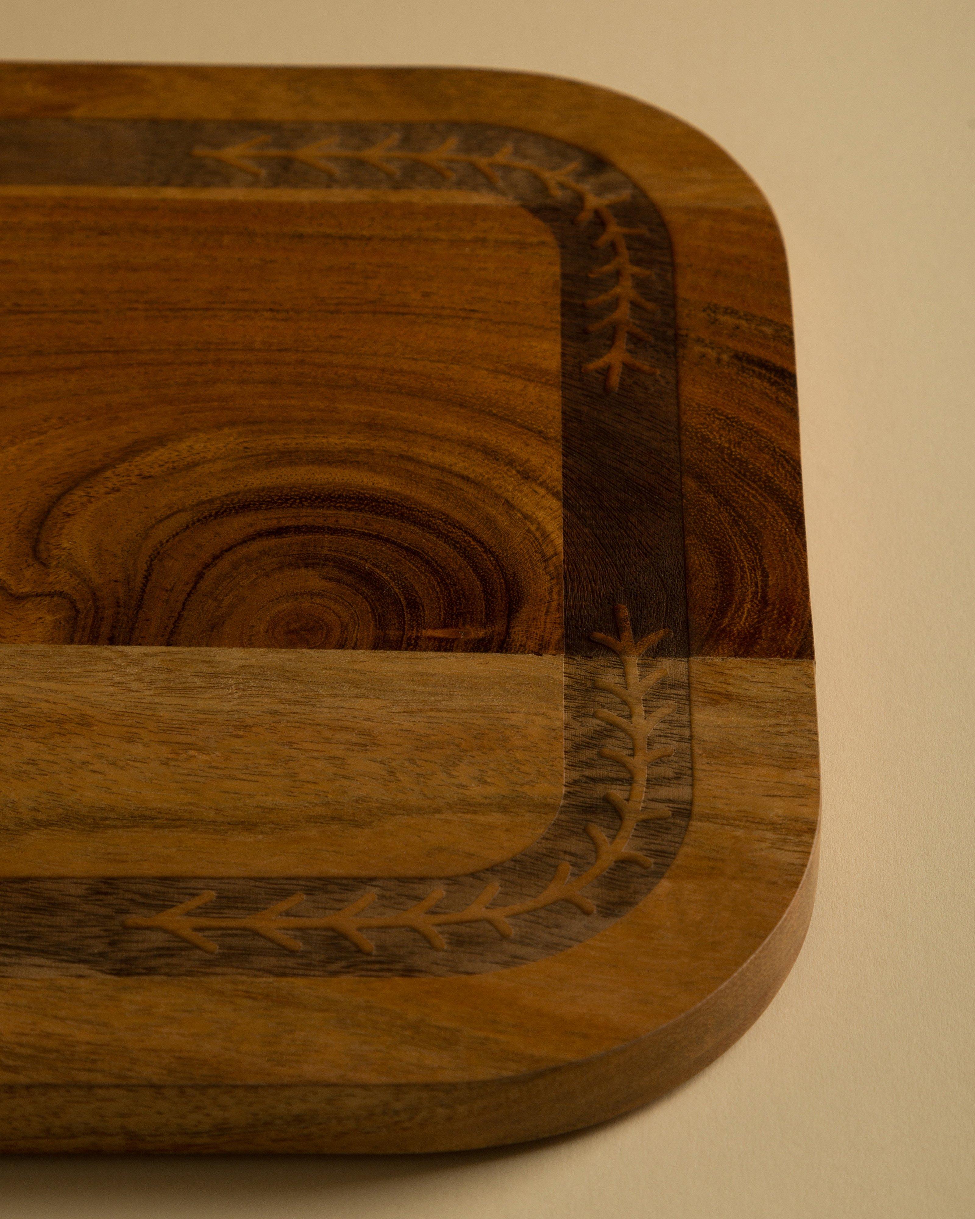 Acacia Wood Board with Etched Detail -  Brown