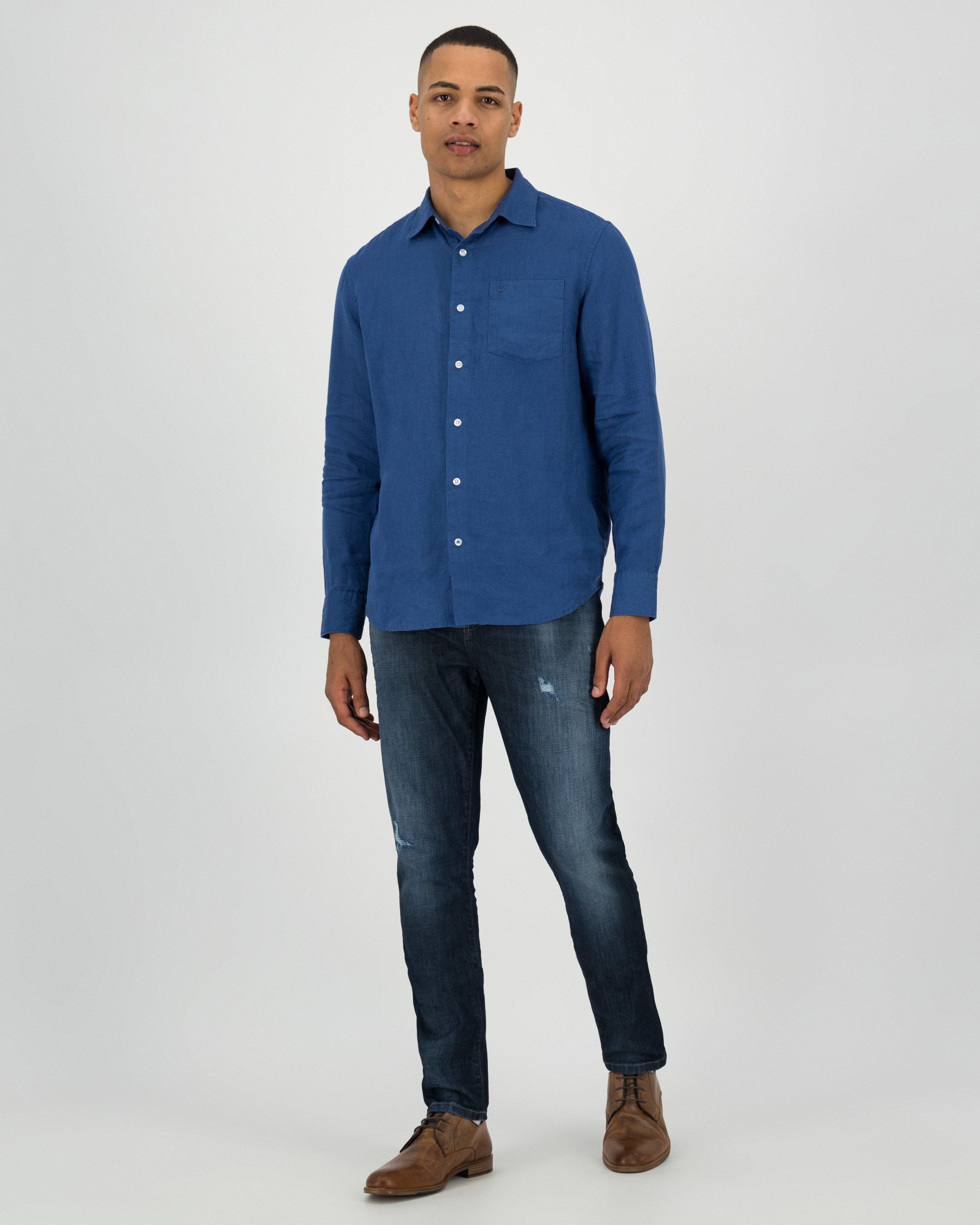 Men's Jesse Regular Fit Linen Shirt -  Navy
