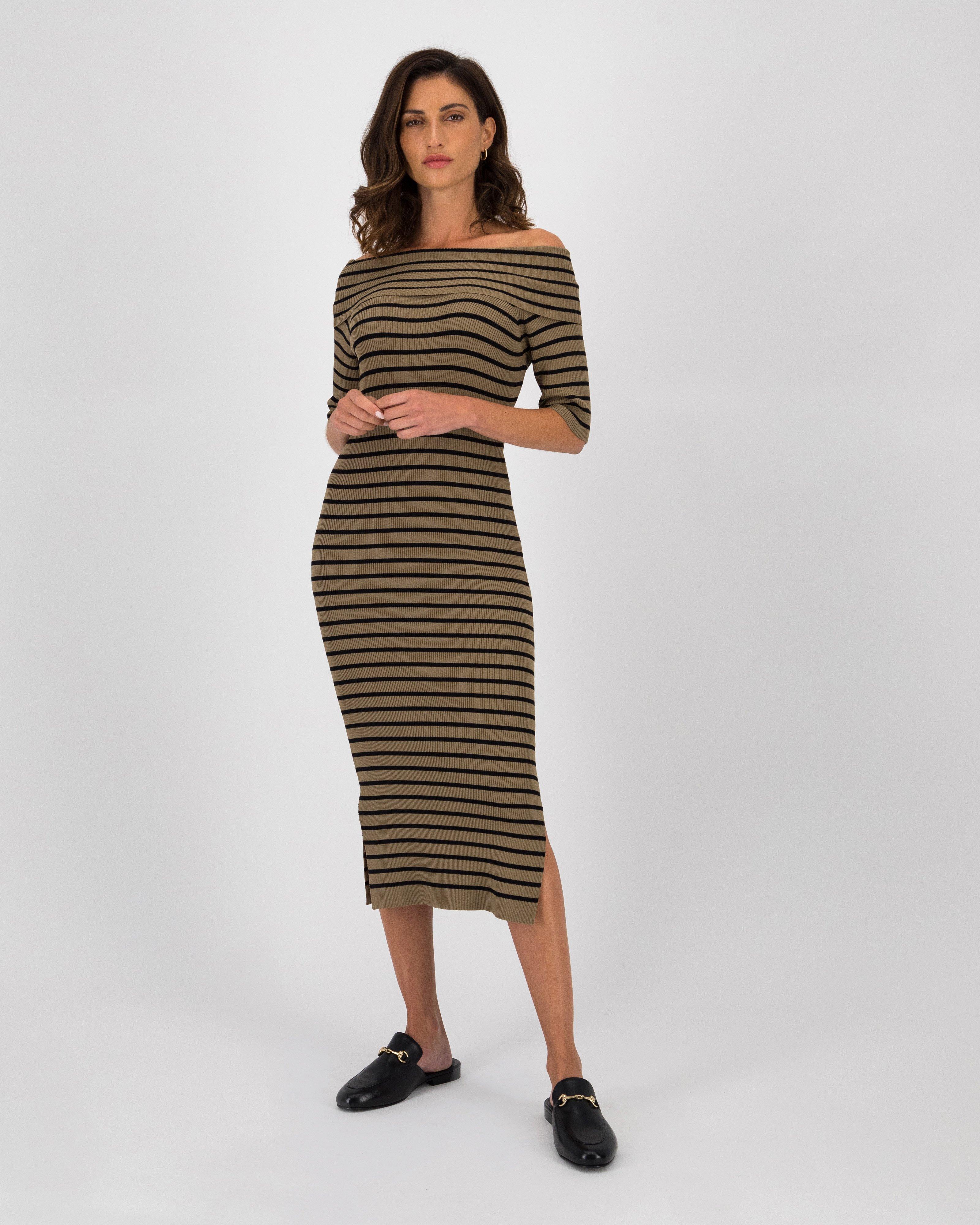 Bryony Stripe Knit Dress -  Olive