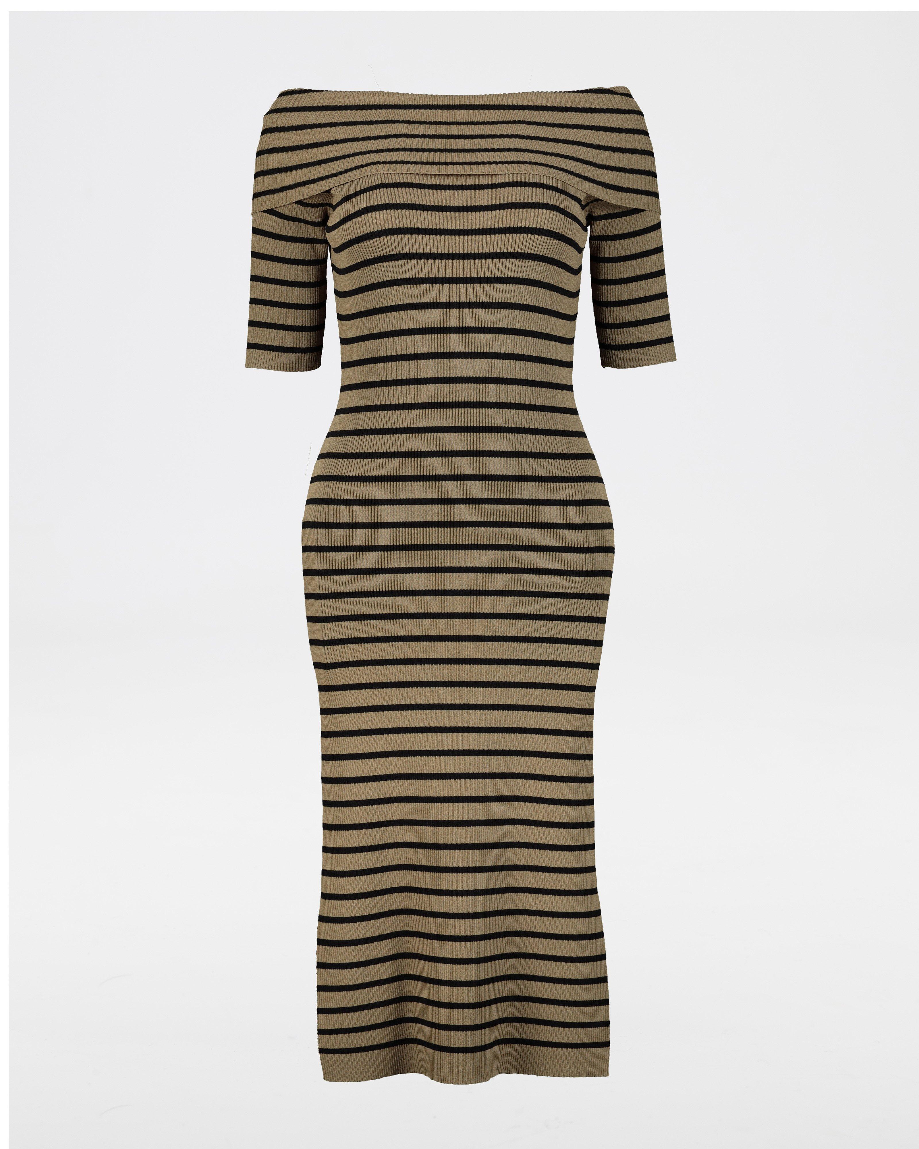 Bryony Stripe Knit Dress -  Olive