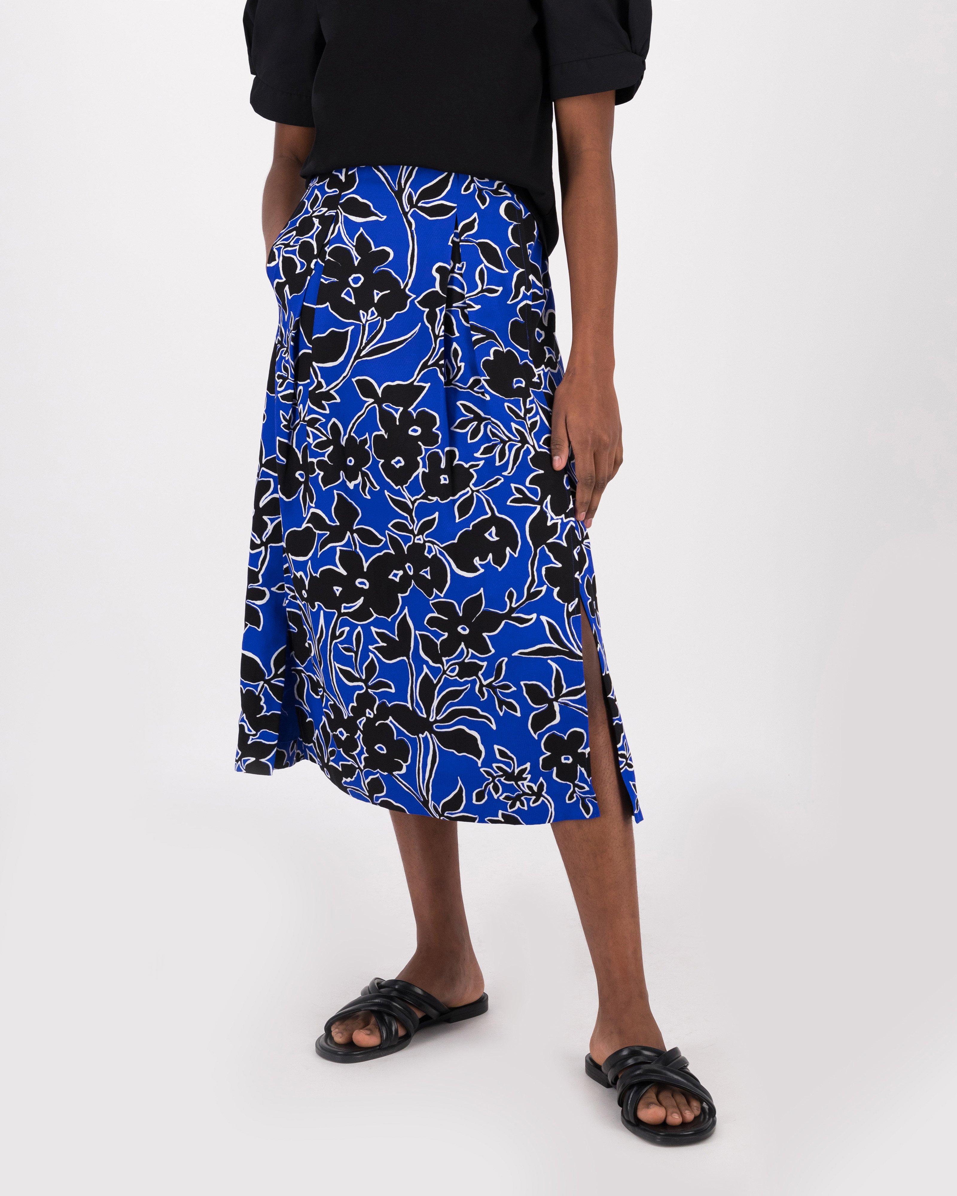 Aaminah Printed Pleated Skirt -  Blue