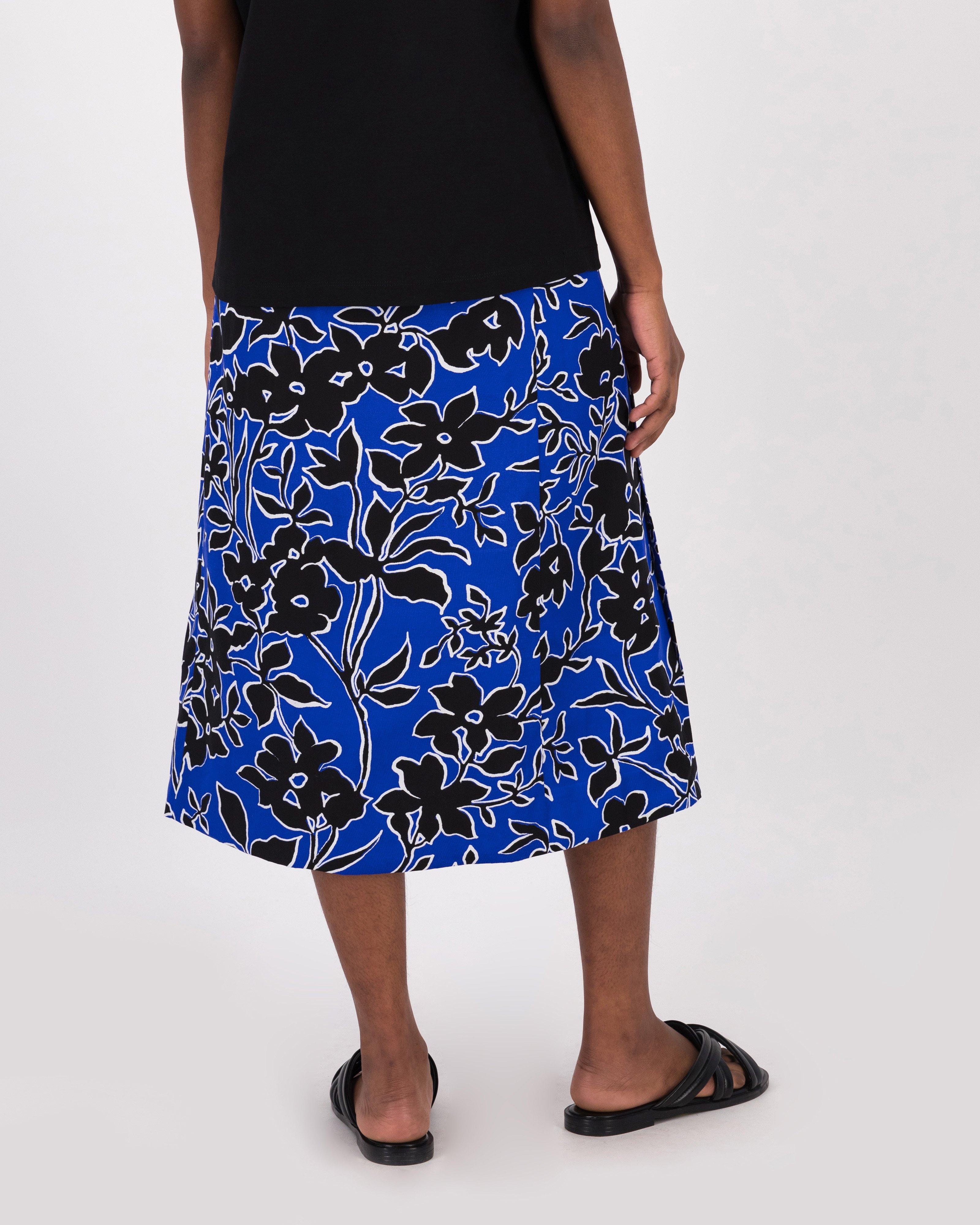 Aaminah Printed Pleated Skirt -  Blue