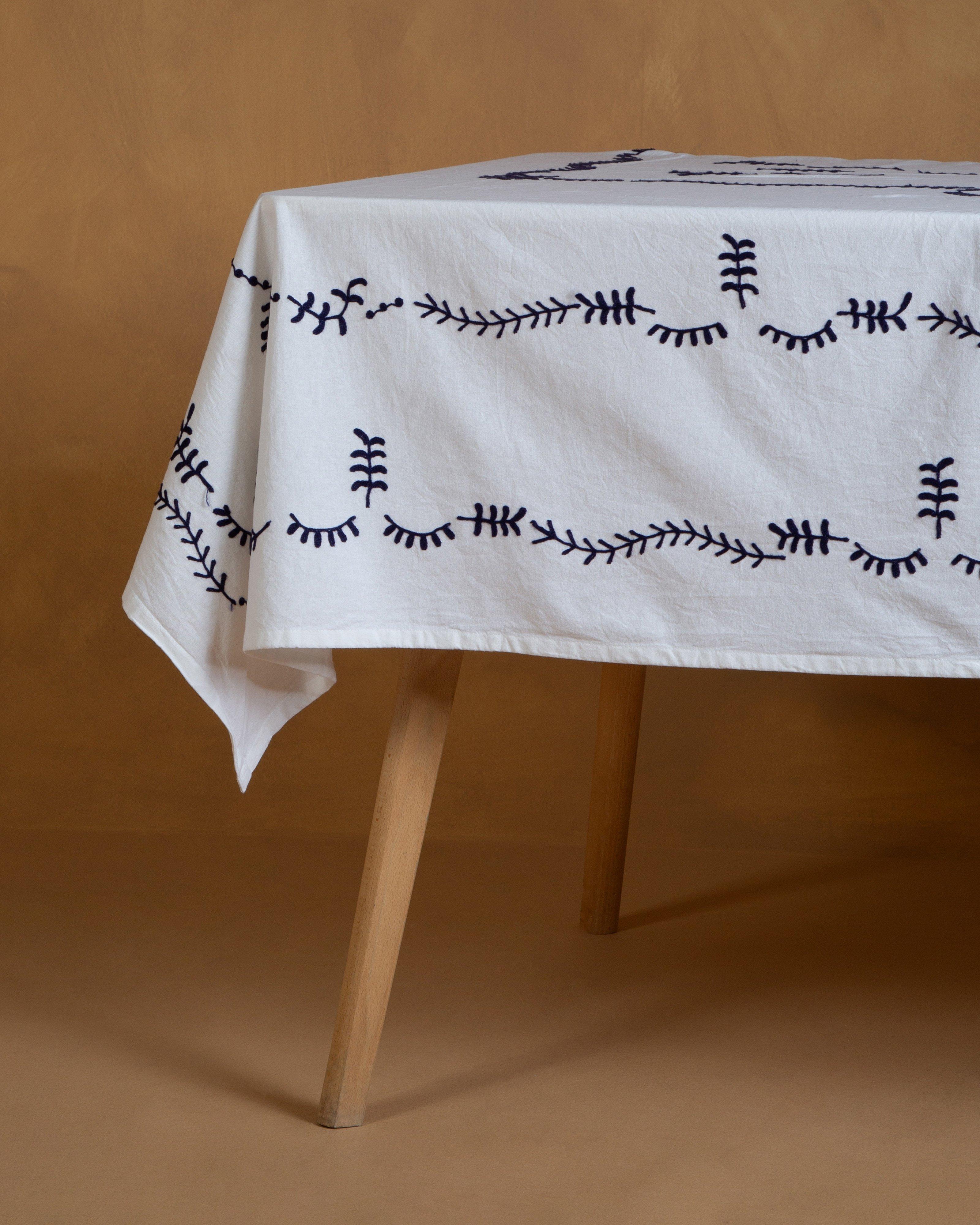Artisanal Embroidered Tablecloth -  White