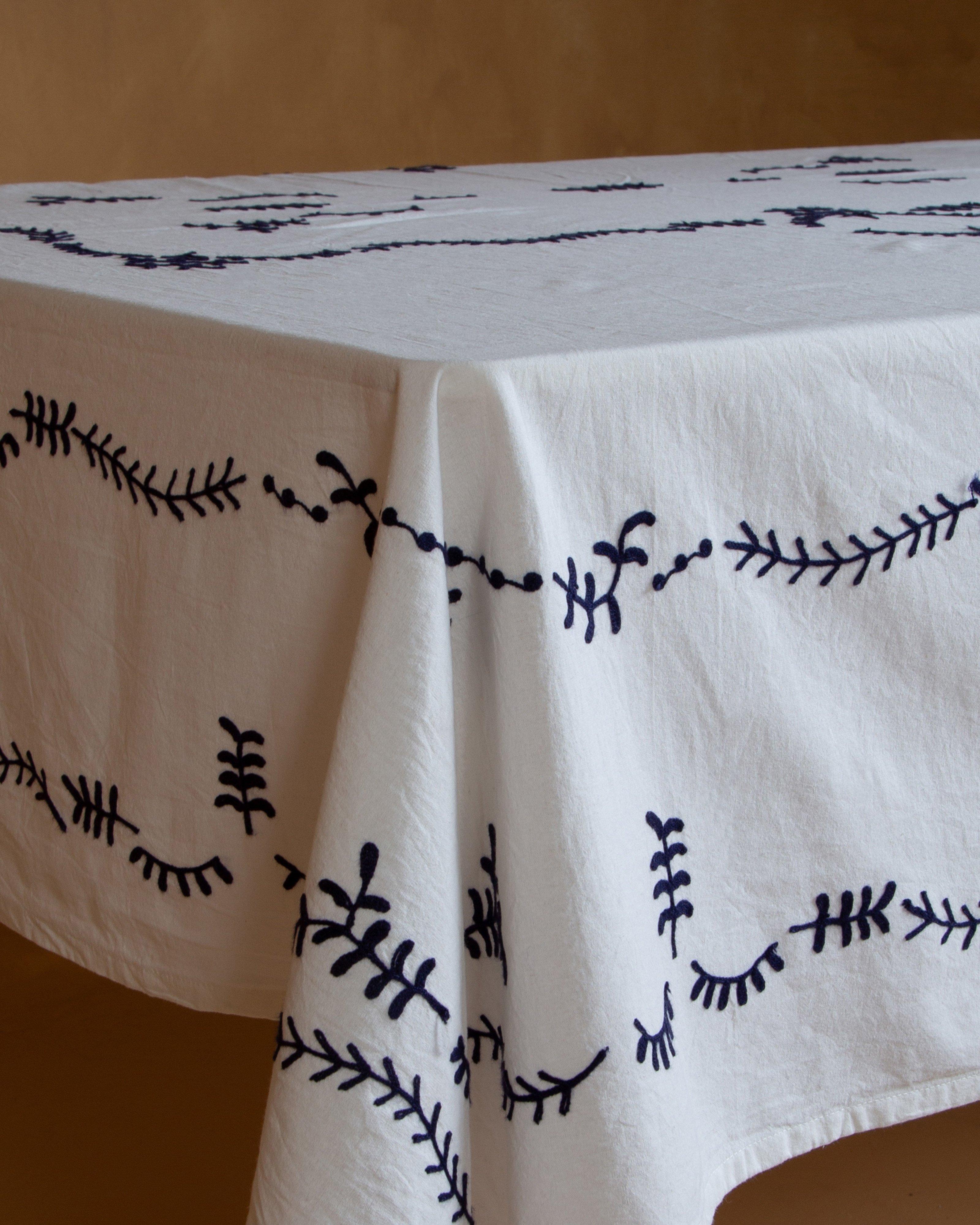 Artisanal Embroidered Tablecloth -  White