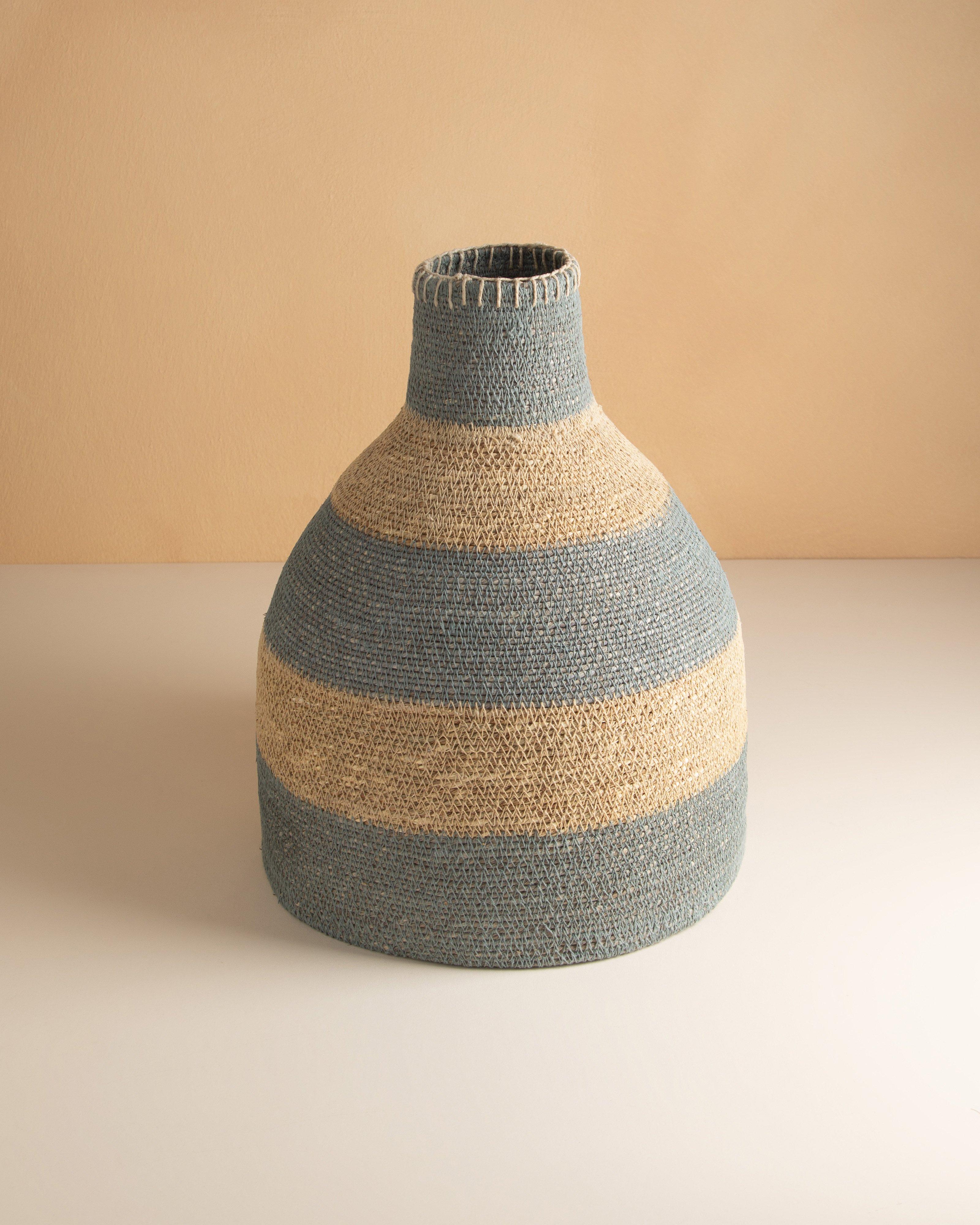 Remi Woven Vase with Stitch Detail -  Grey