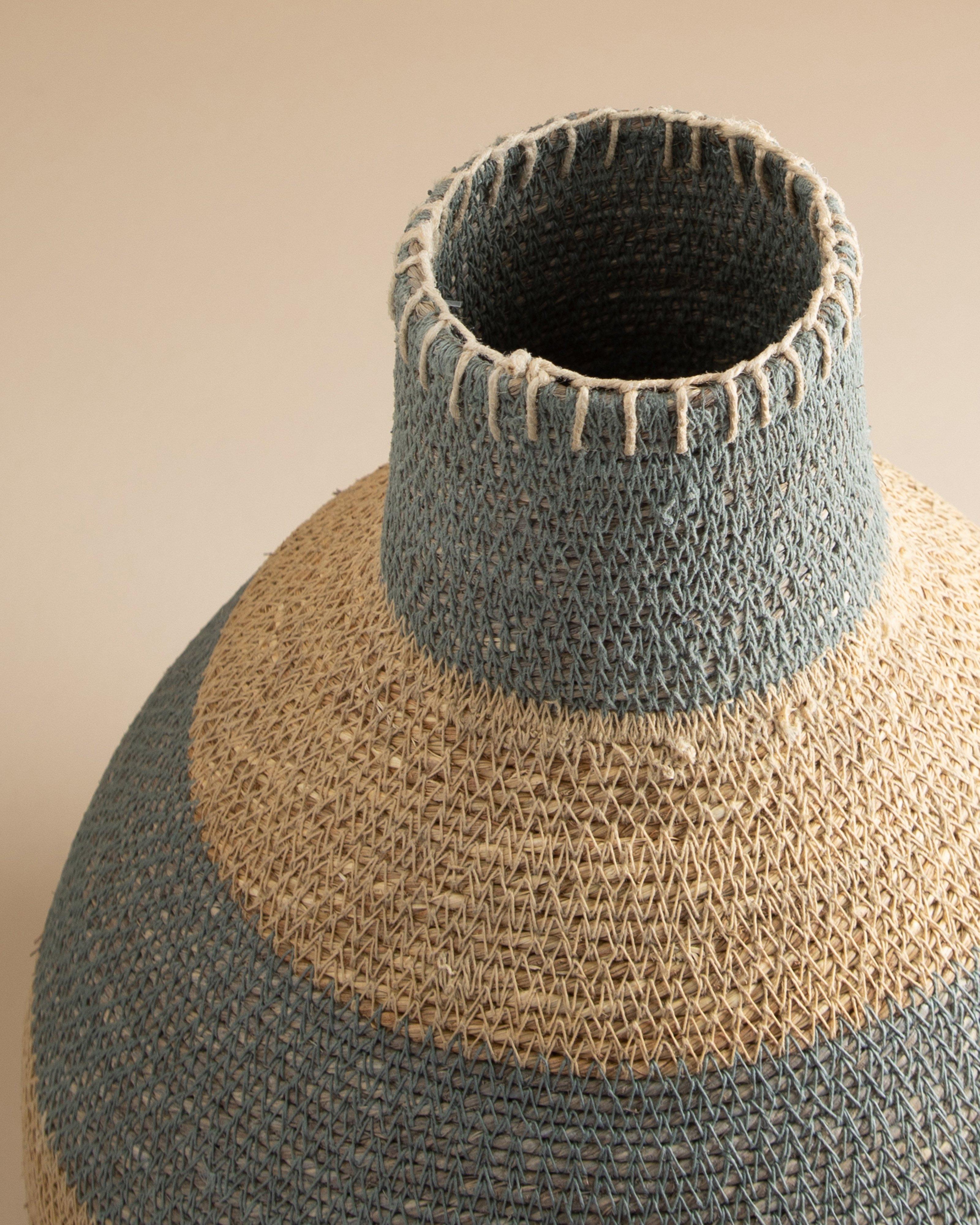 Remi Woven Vase with Stitch Detail -  Grey