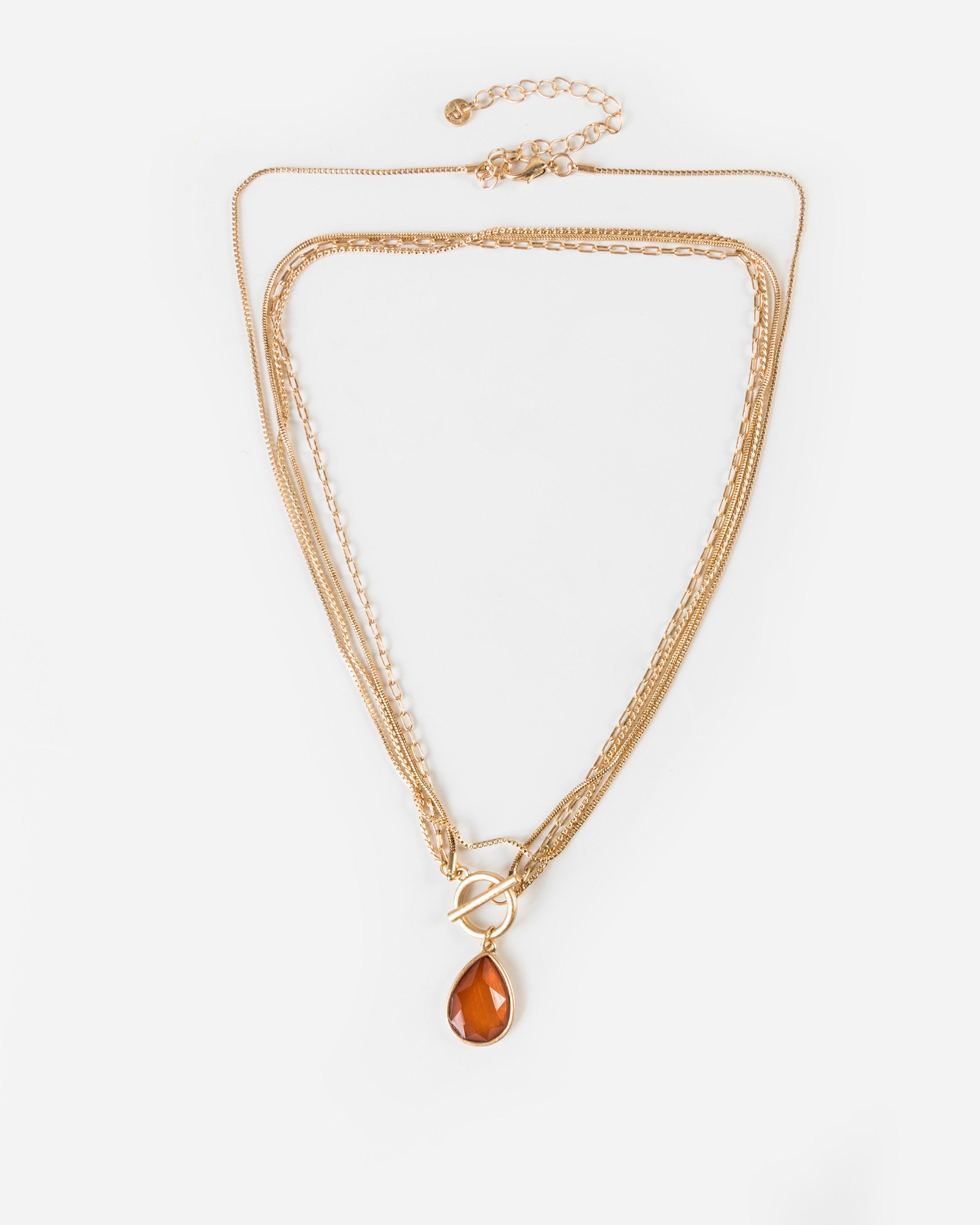 Teardrop Resin Layered Chain Necklace -  Rust