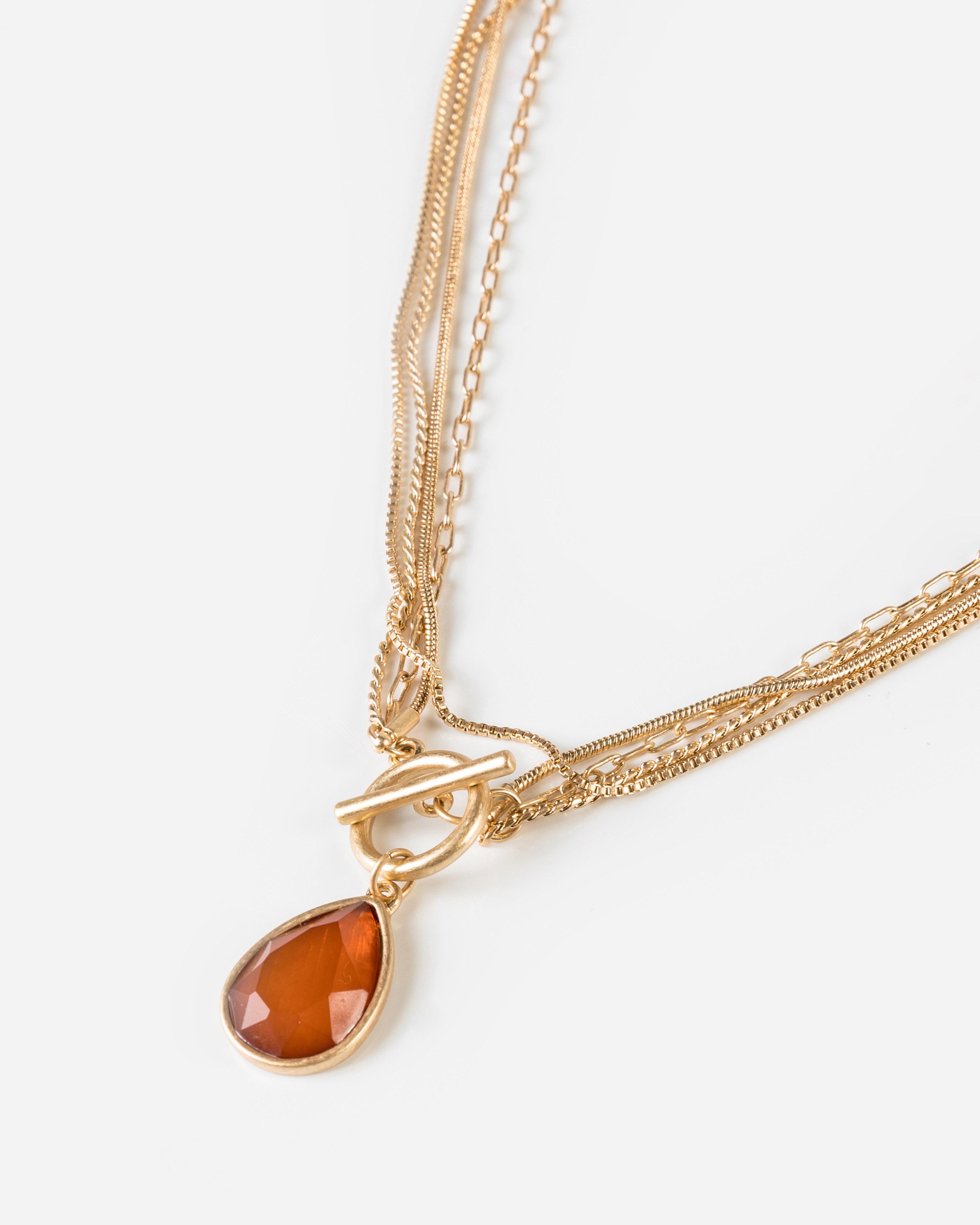 Teardrop Resin Layered Chain Necklace -  Rust