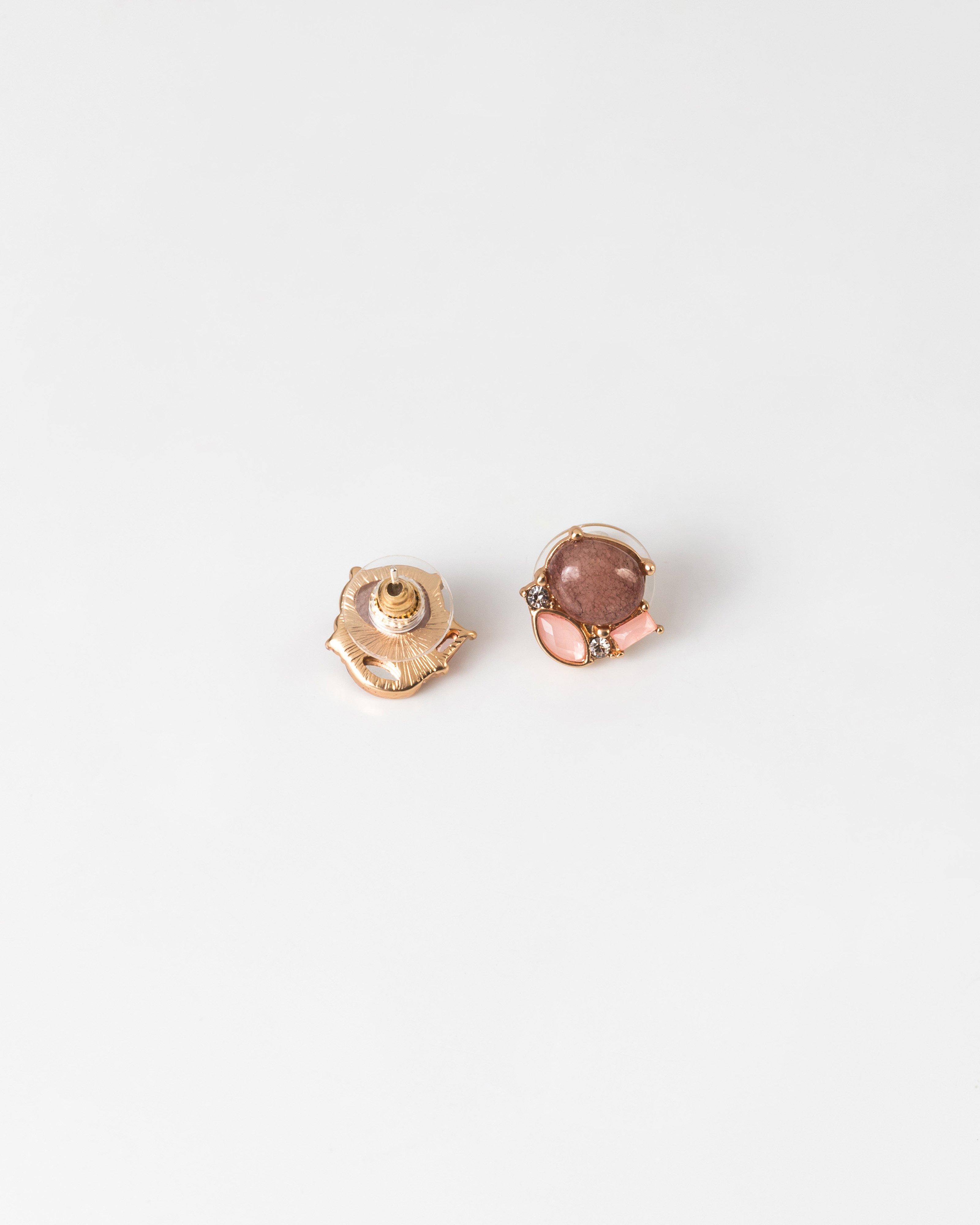 Cluster Natural Stone Stud Earrings -  Pink