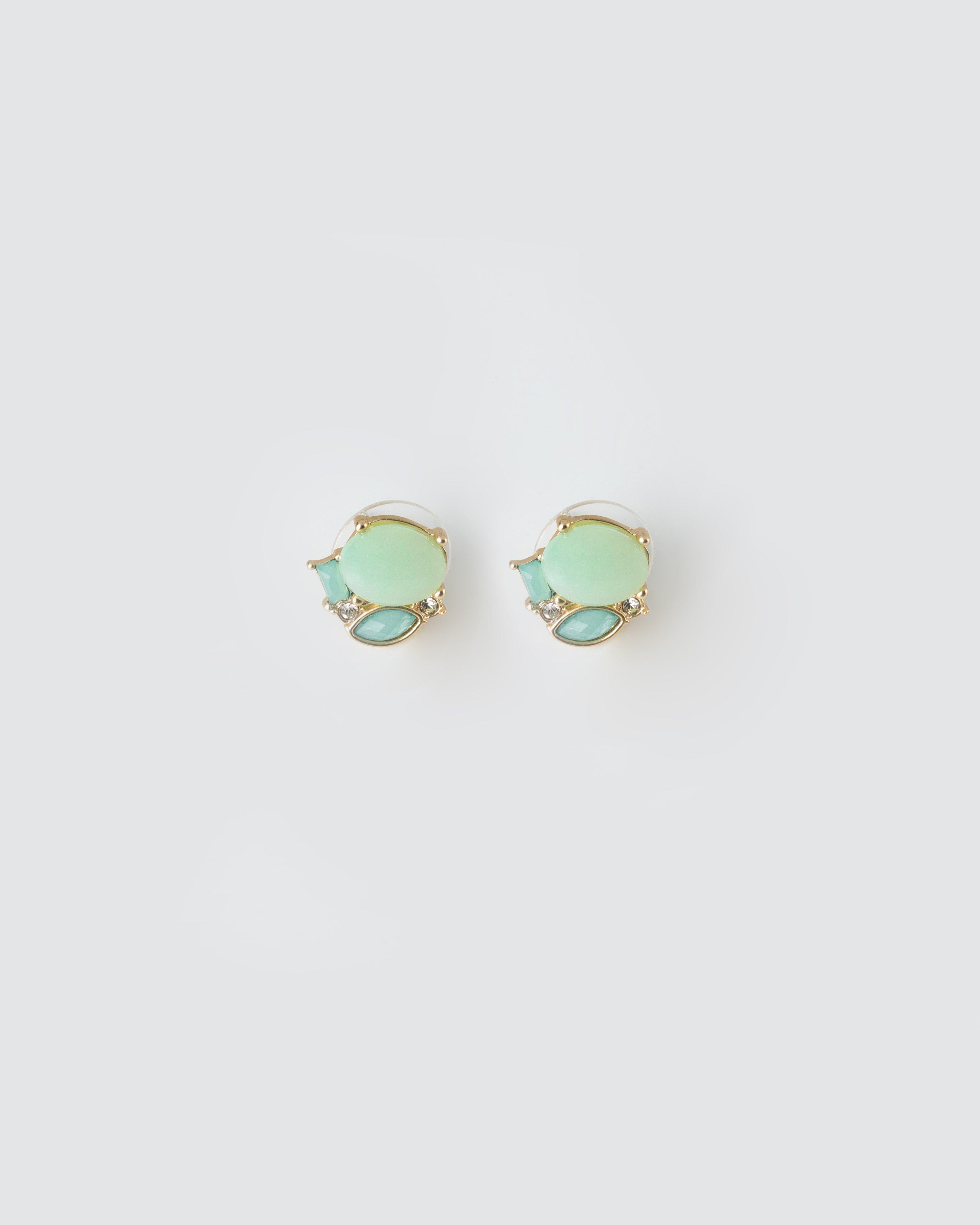 Cluster Natural Stone Stud Earrings -  Green