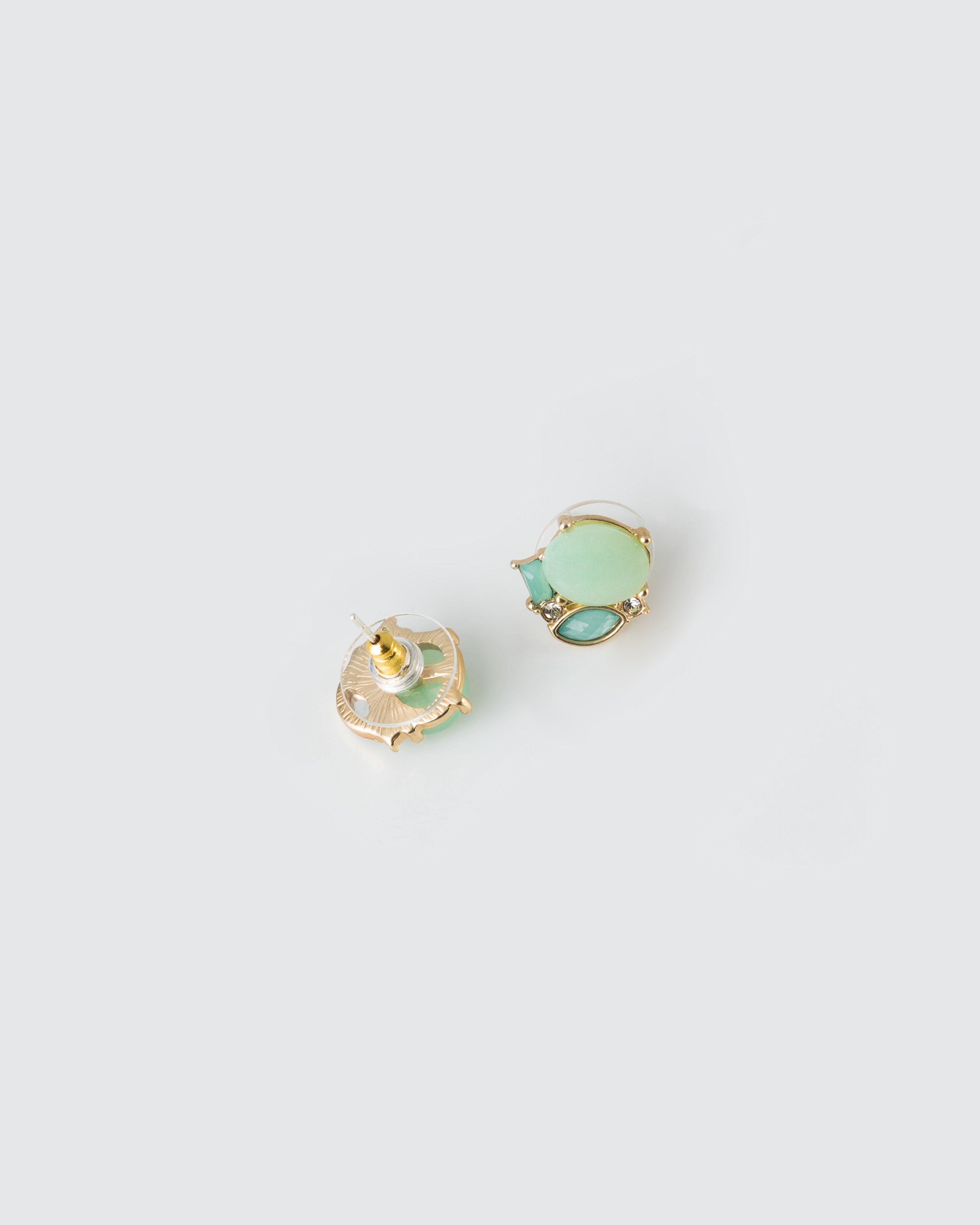 Cluster Natural Stone Stud Earrings -  Green