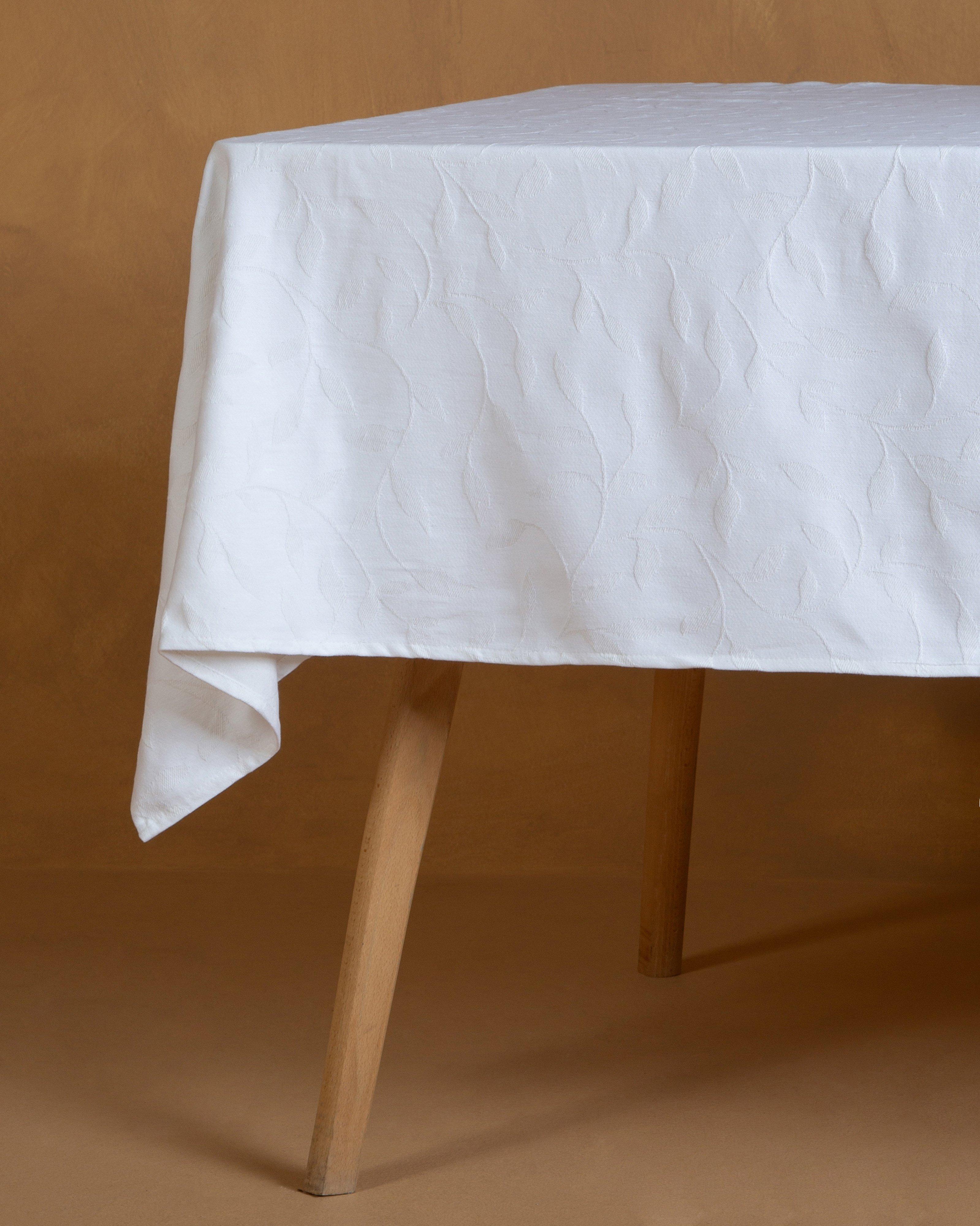 Jacquard Vine Tablecloth - 170cm x 350cm -  White